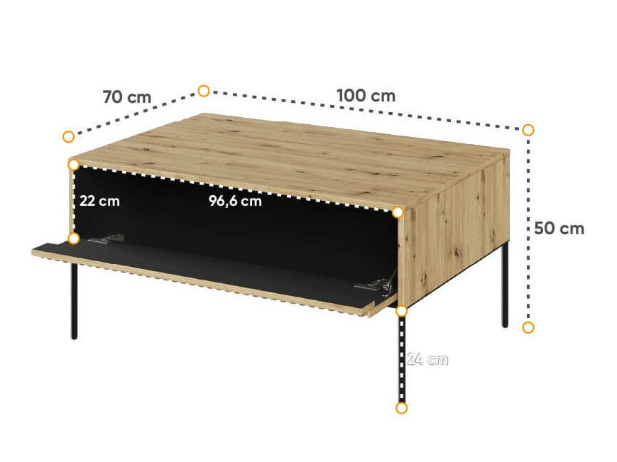 Table basse Fernolu 110 (Chêne Artisan + Noir)