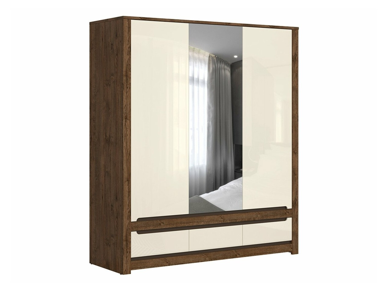 Armoire Ophevaru 114 (Crème brillante + April chêne)