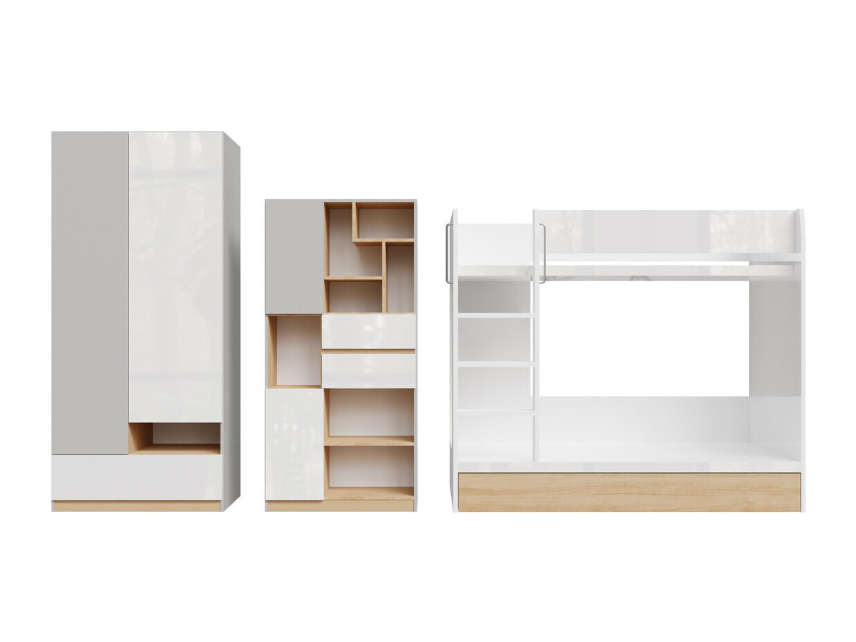 Chambre enfant complète Nuevaru 119 (Blanc brillant)