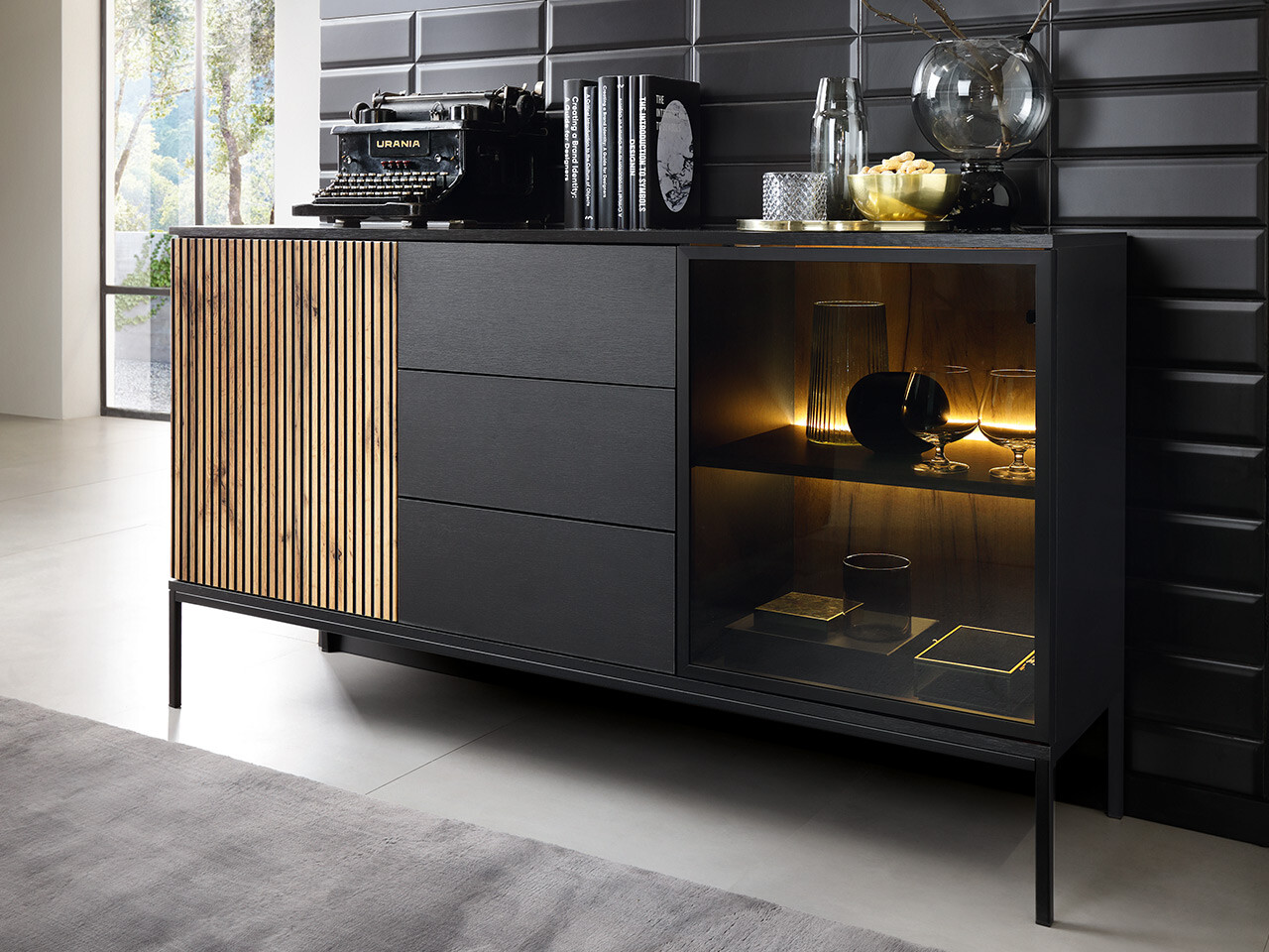 Commode Manal (Noir + Chêne wotan)