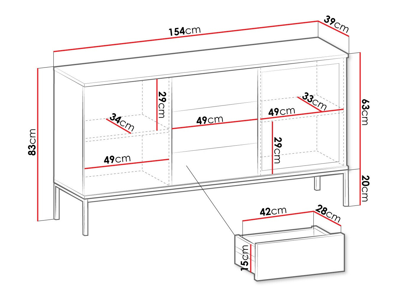 Commode Manal (Noir + Chêne wotan)