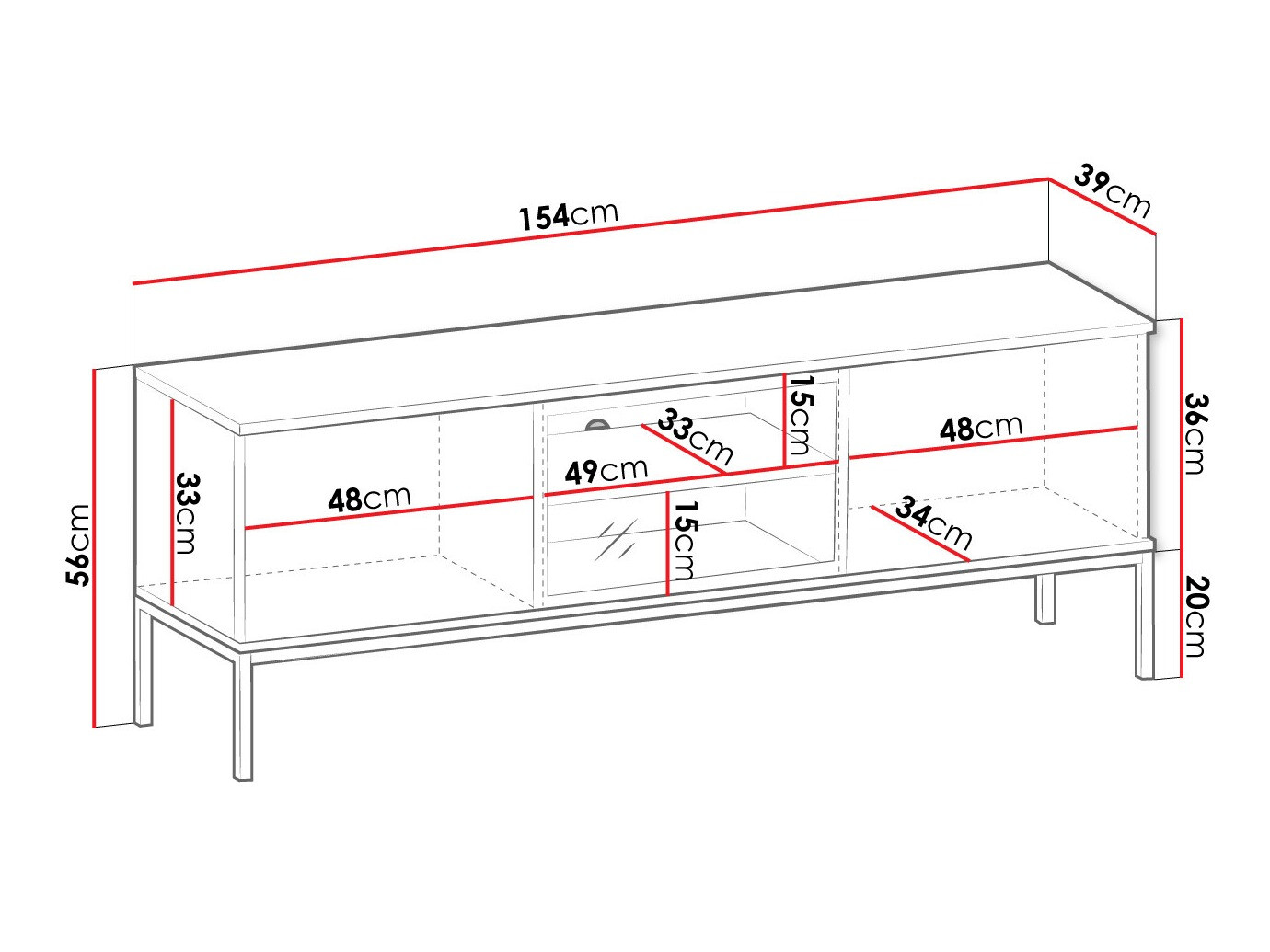 Meuble TV Manal (Noir + Chêne wotan)
