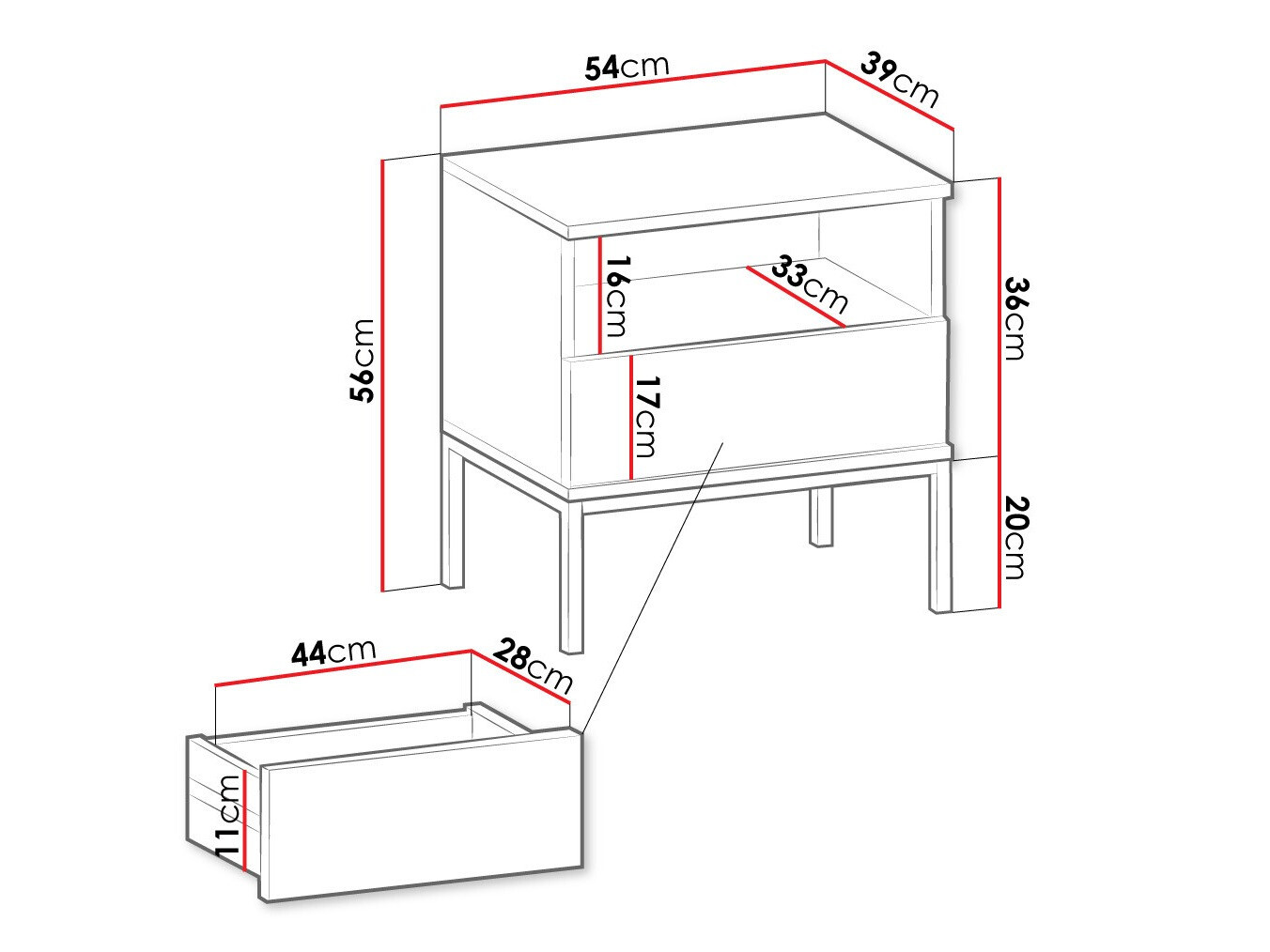 Table de chevet Manal (Noir + Chêne wotan)