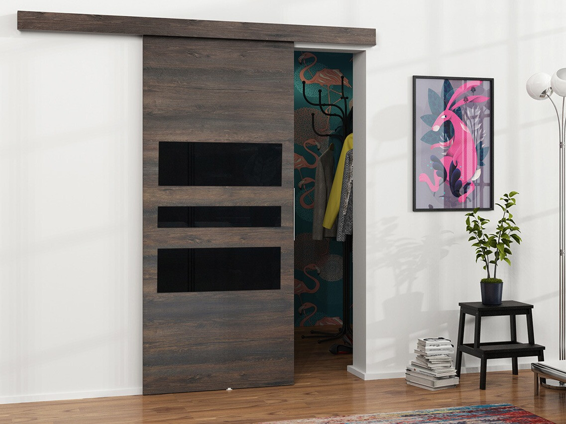 Porte coulissante Dover 140 (Chêne sombre + Noir)