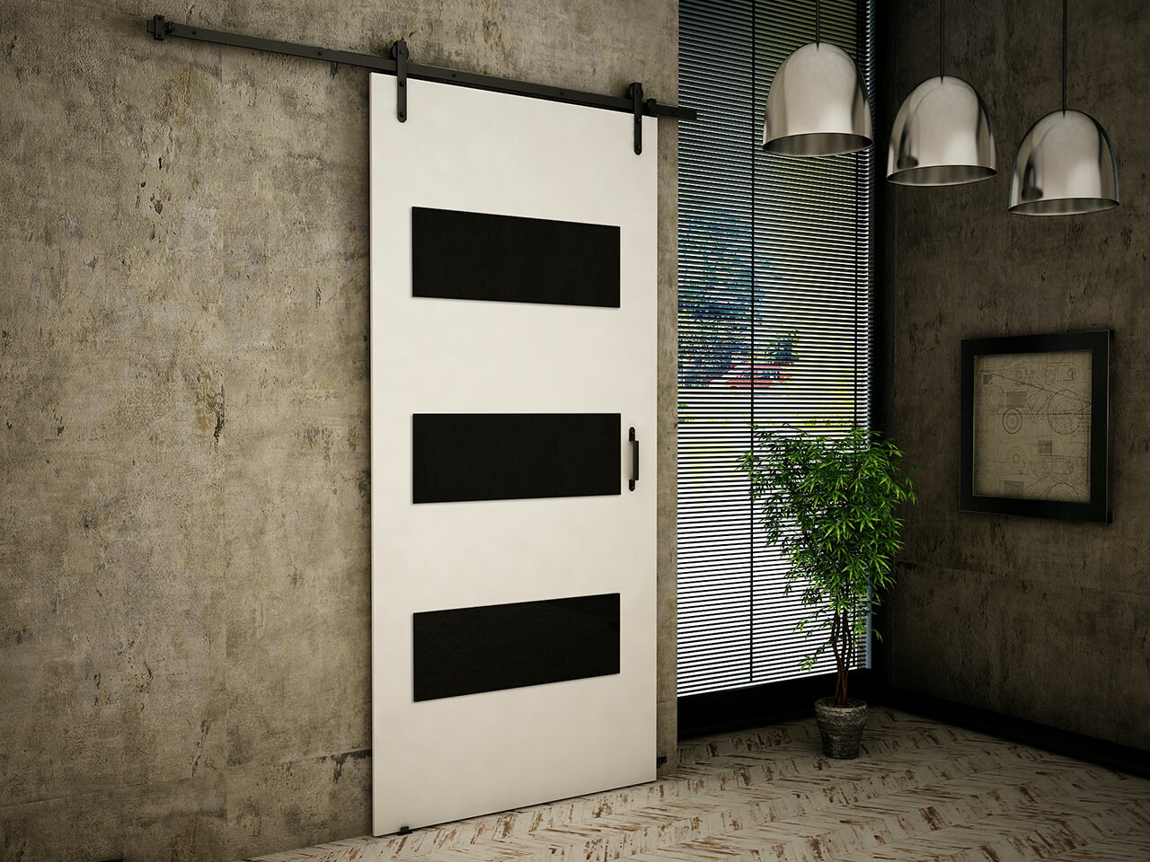 Porte coulissante Dover 159 (Blanc + Noir)