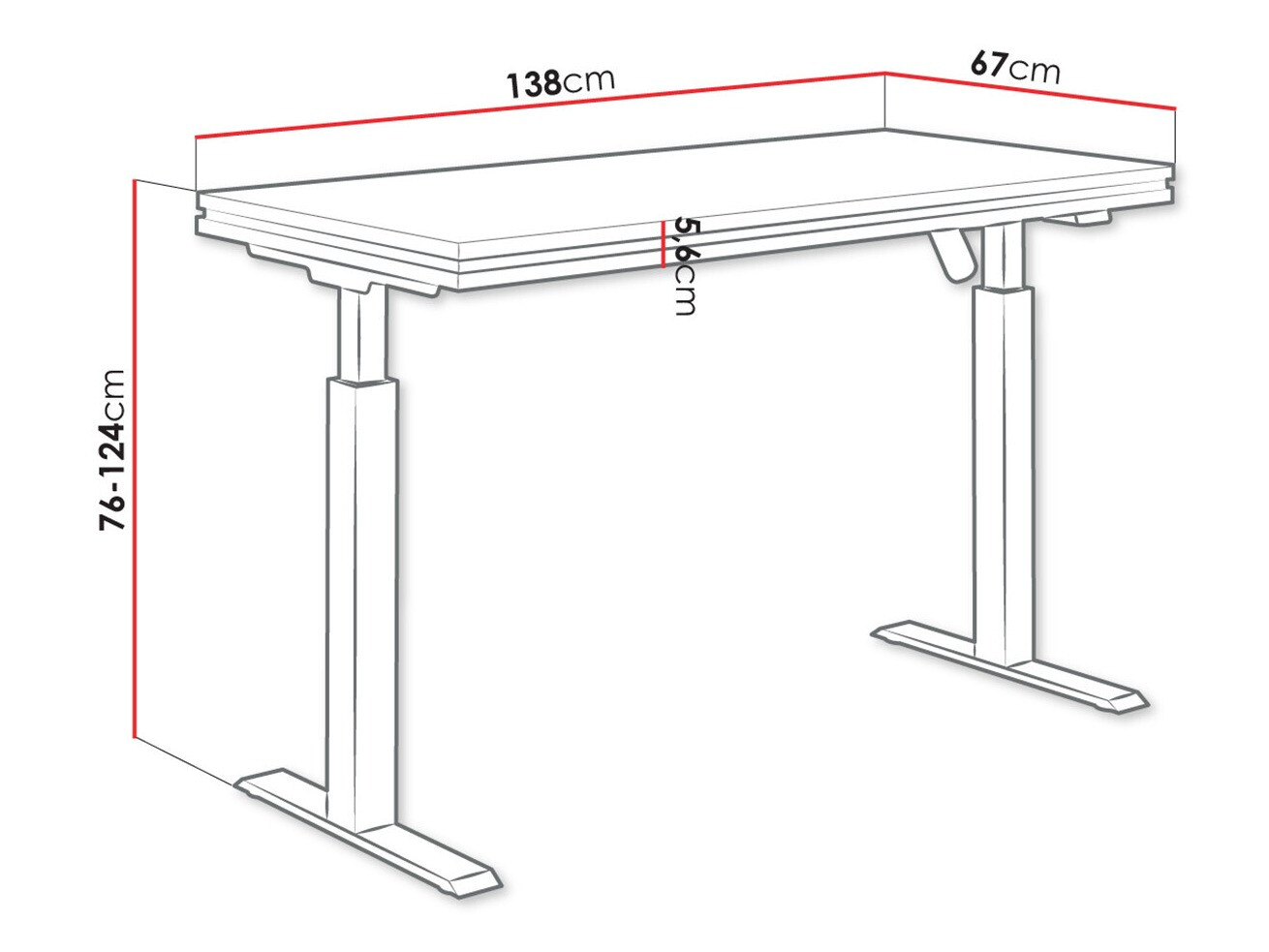 Bureau réglable en hauteur Tucson 170 (Chêne Artisan + Noir mat)