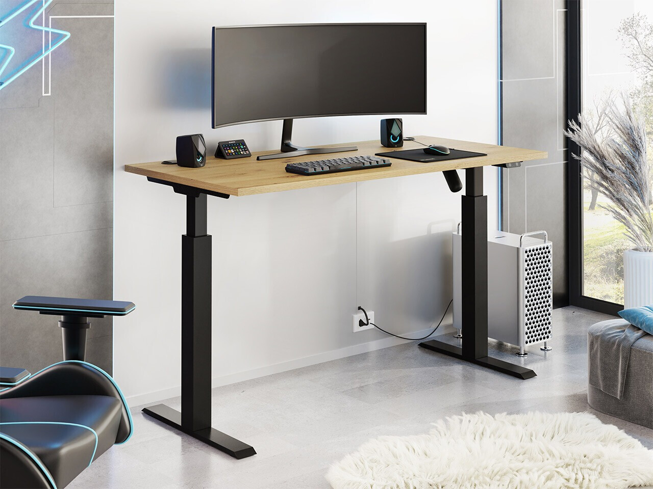 Bureau réglable en hauteur Tucson 171 (Chêne Artisan + Noir mat)