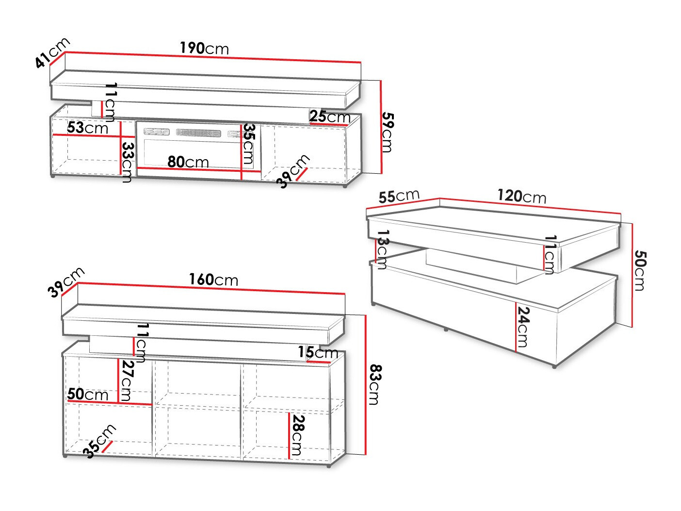 Ensemble de salon Monfero I (Noir + Noir brillant)