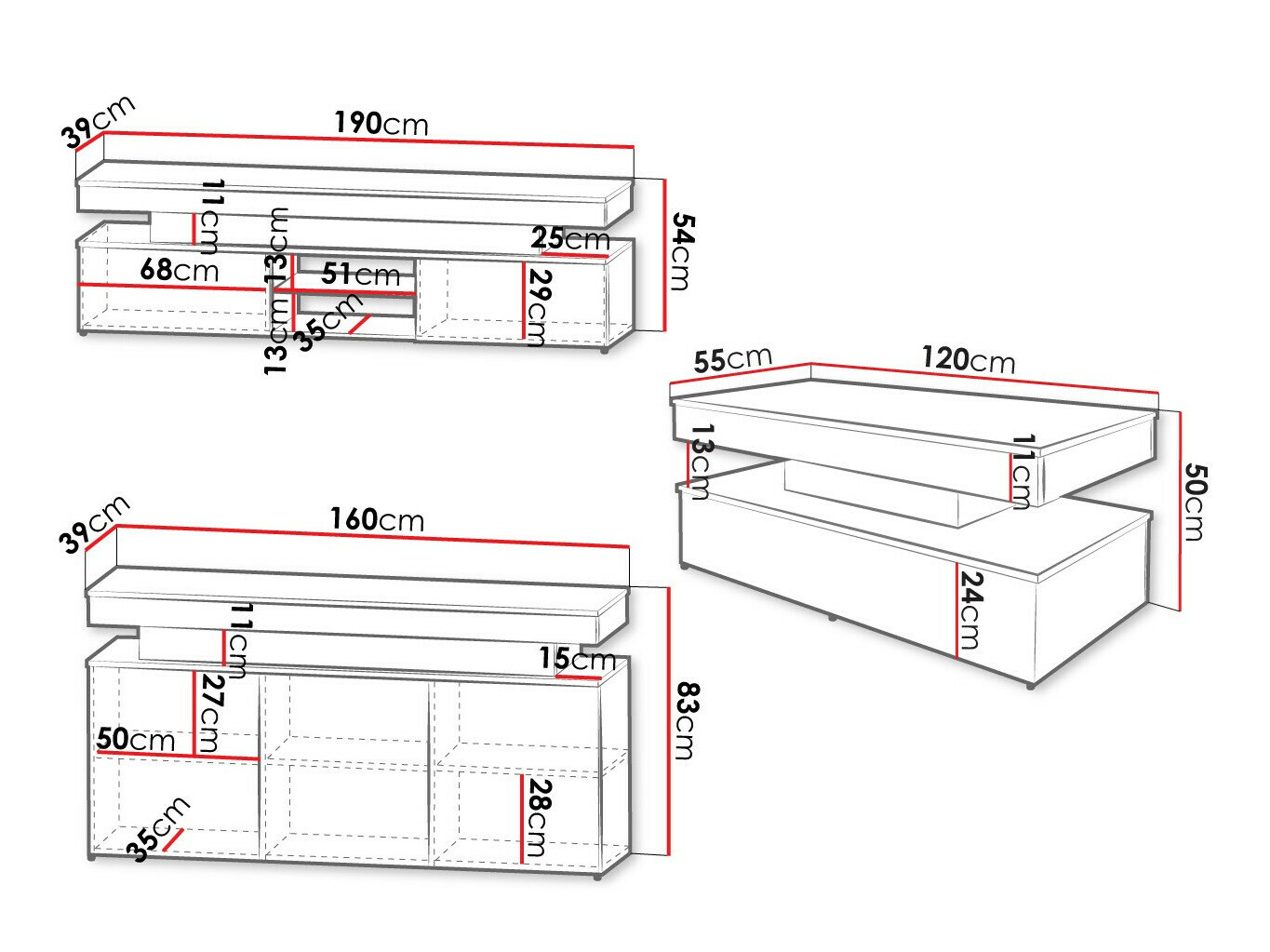 Ensemble de salon Monfero (Noir + Noir brillant)
