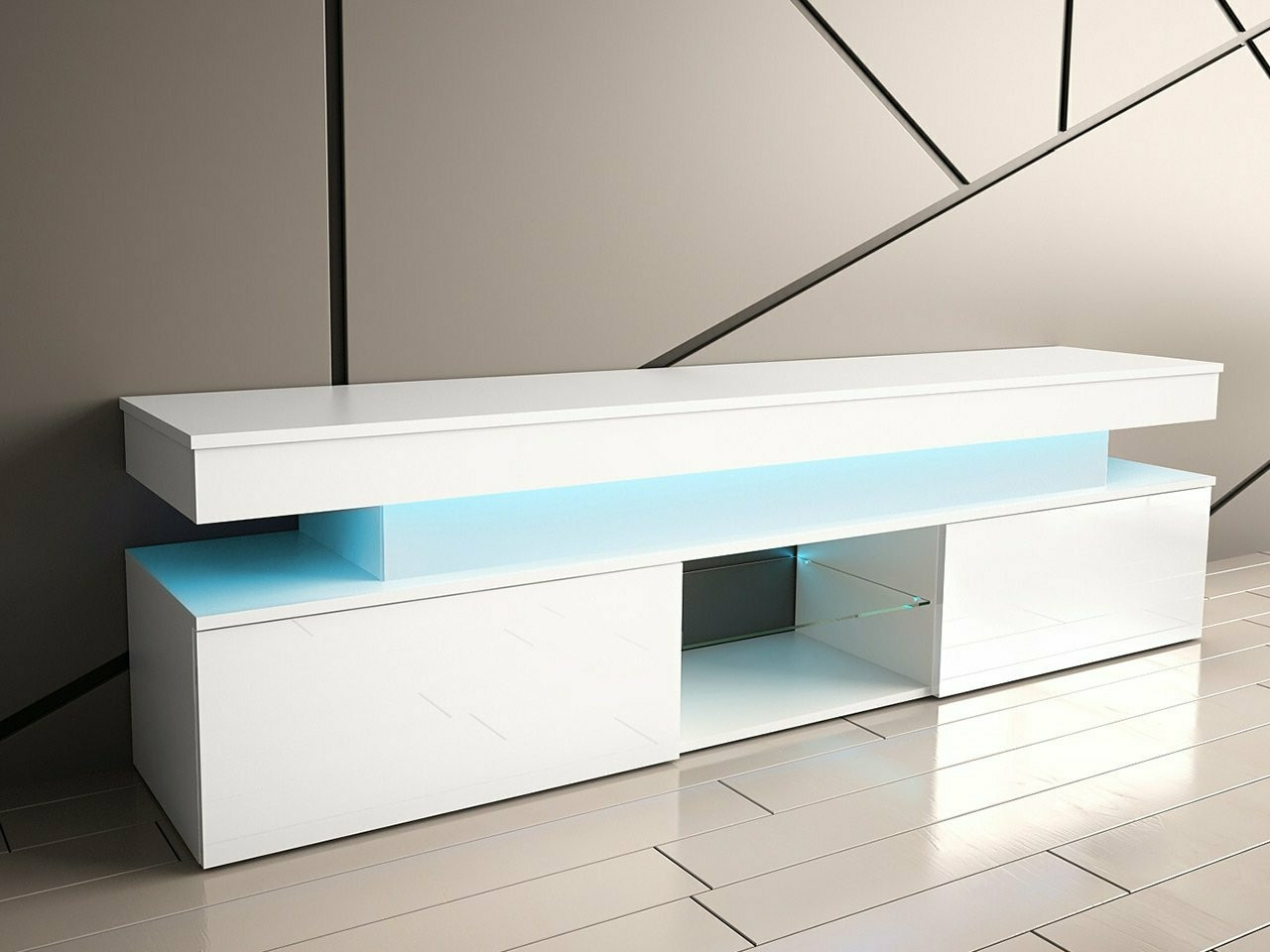 Meuble TV Monfero (Blanc + Blanc brillant)