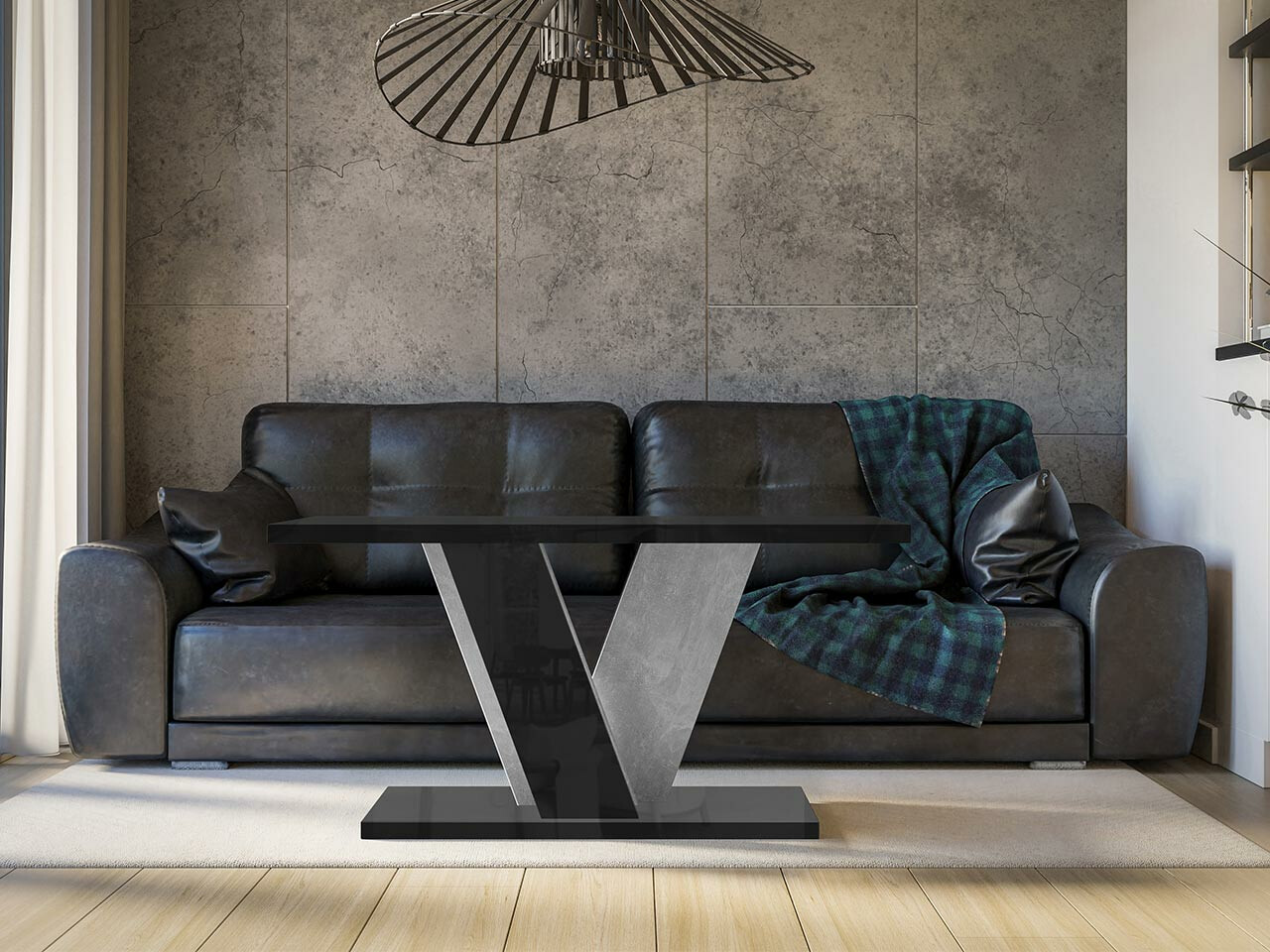 Table basse Goodyear 128 (Noir brillant + Béton)
