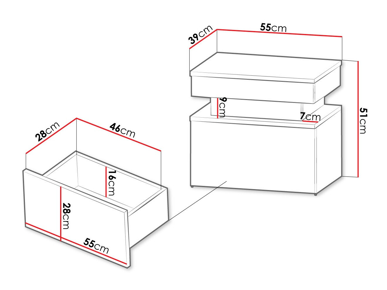 Table de chevet Monfero (Noir + Noir brillant)