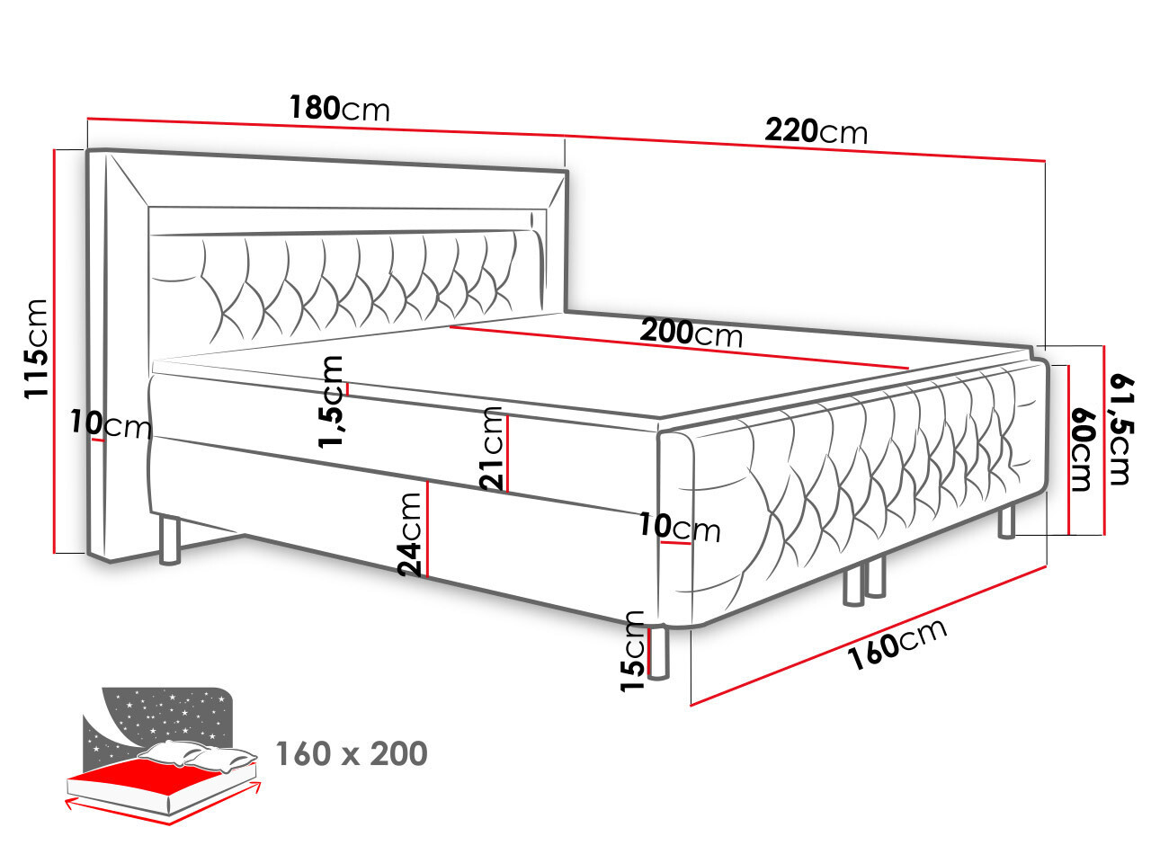 Lit boxspring Aura II