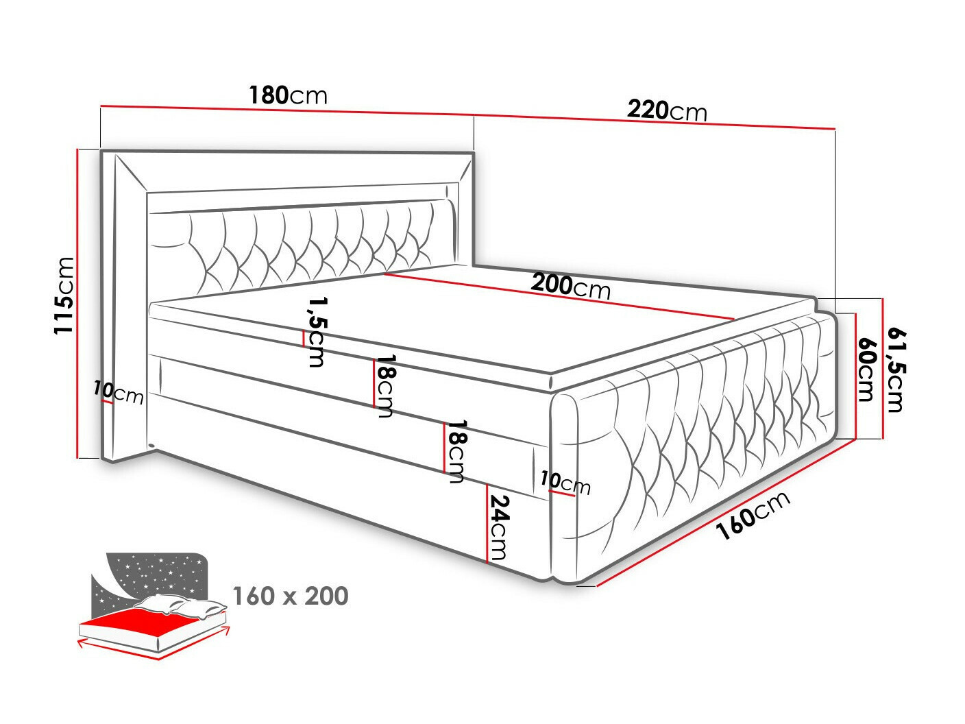 Lit boxspring Aura IV