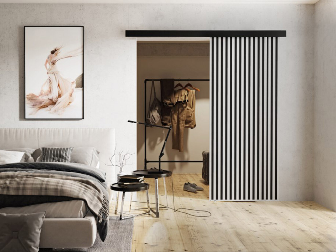 Porte coulissante Dover 202 (Blanc + Noir)