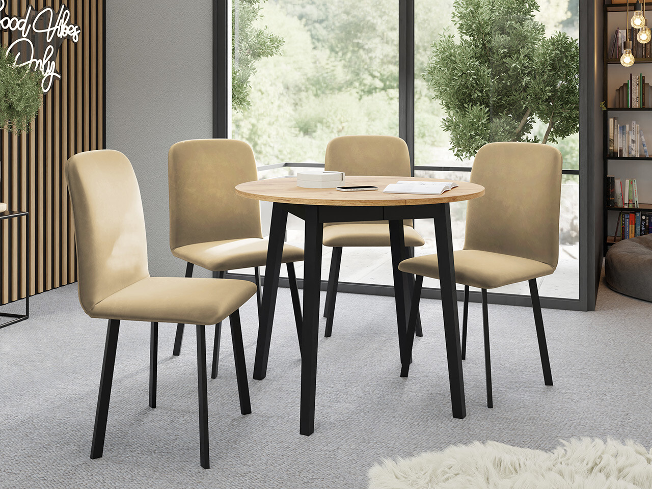 Salle à manger complète Edmond 119 (Chêne doré artisanal + Noir)