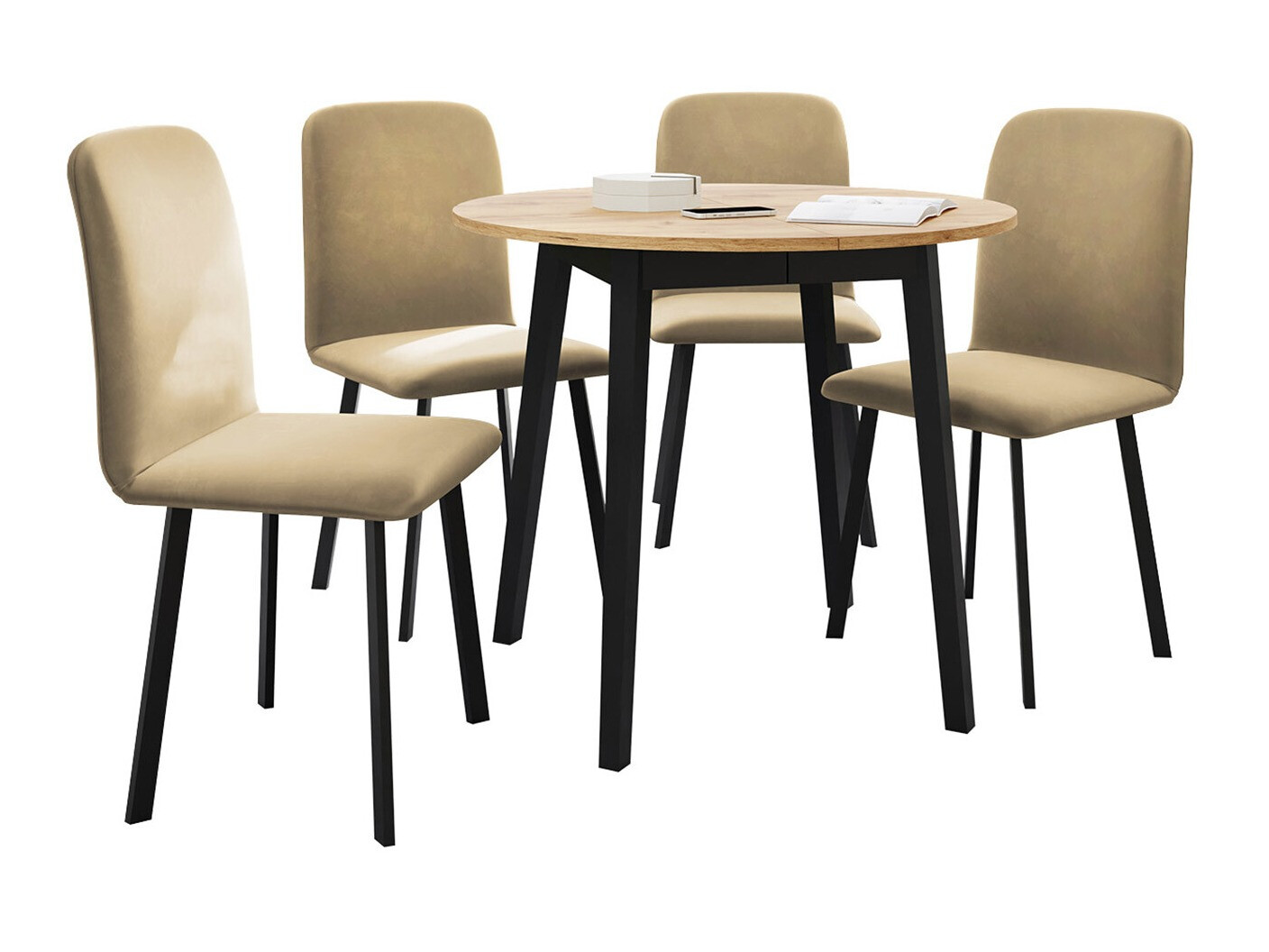 Salle à manger complète Edmond 119 (Chêne doré artisanal + Noir)