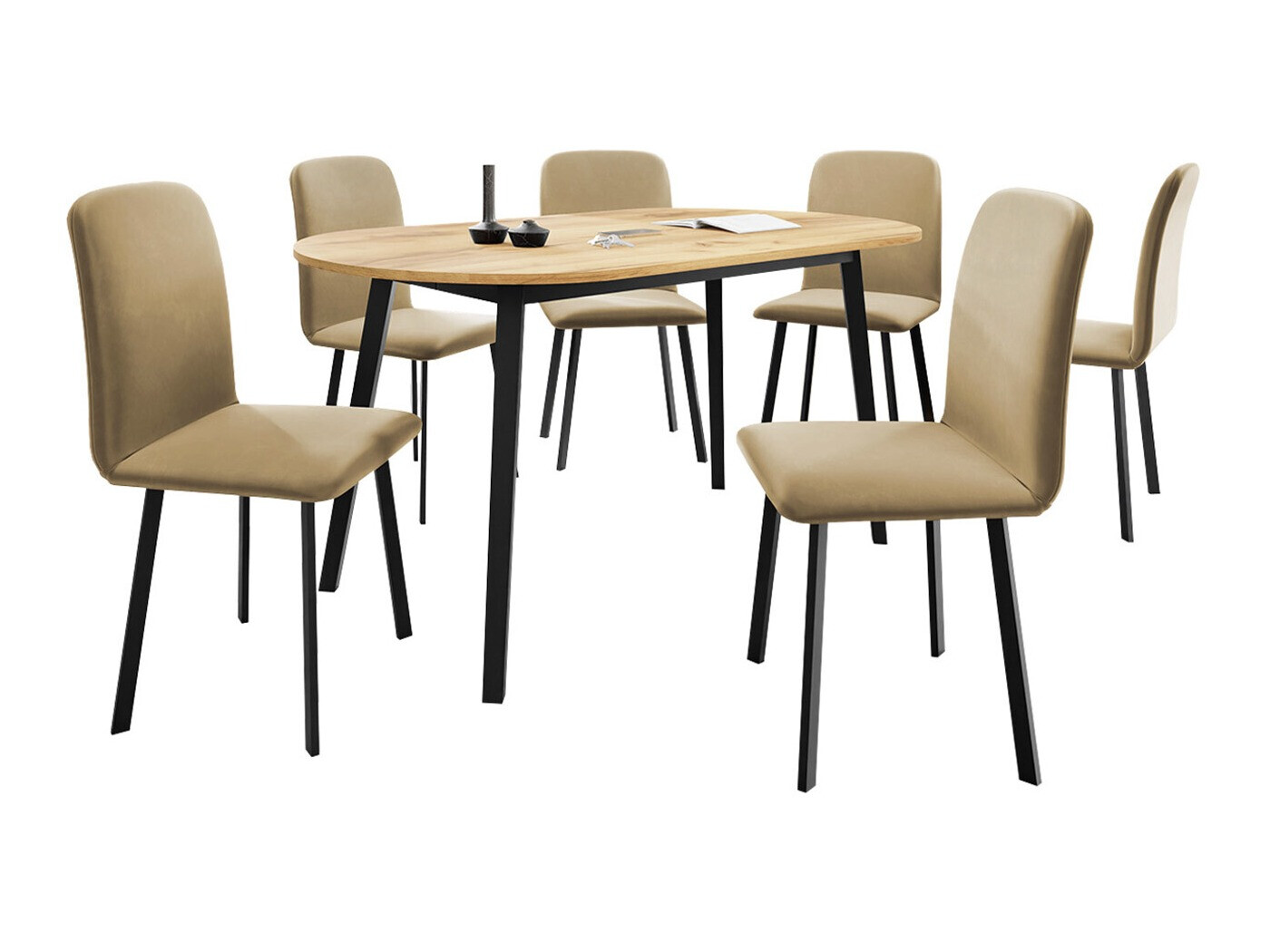 Salle à manger complète Edmond 121 (Chêne doré artisanal + Noir)