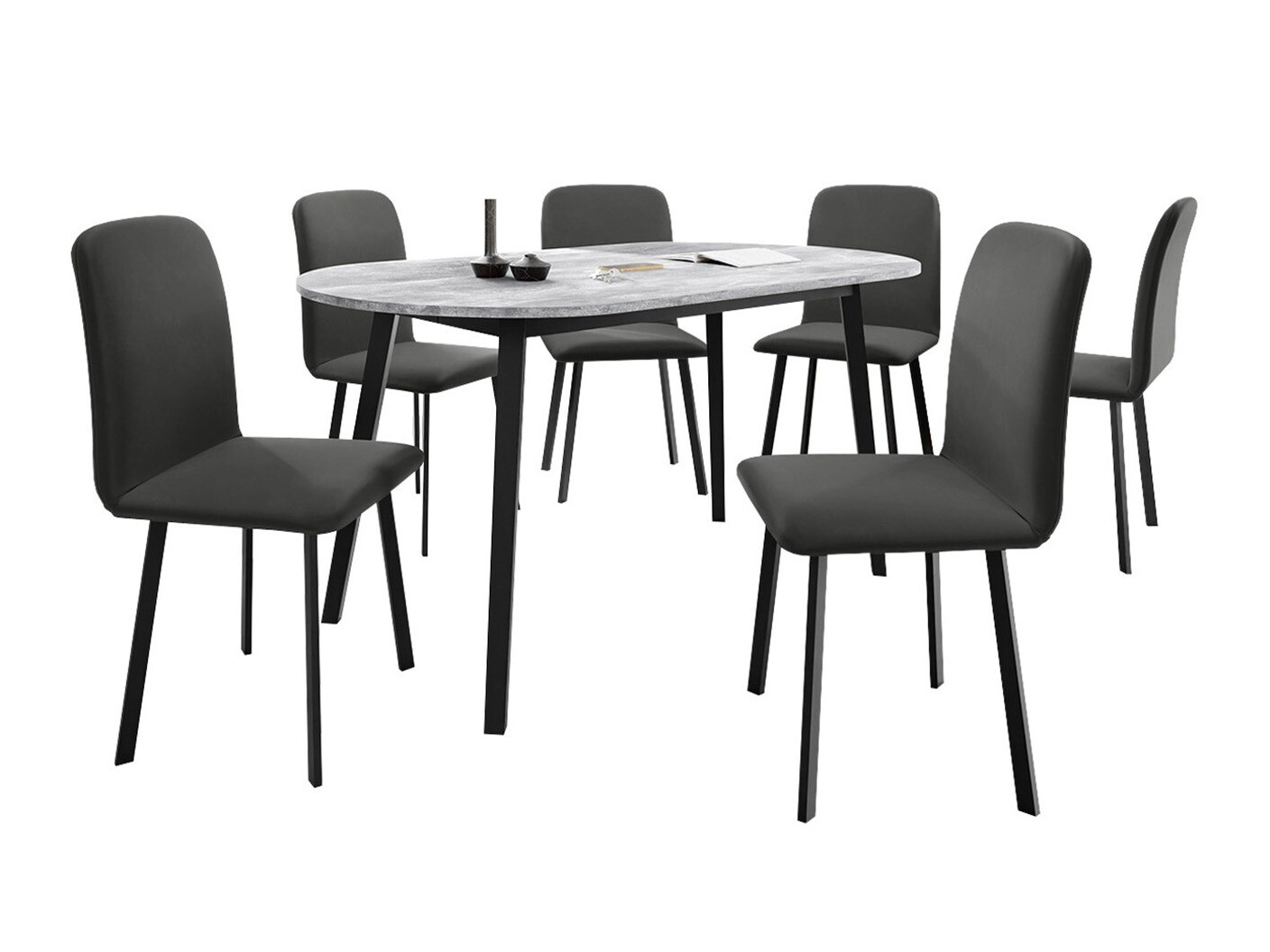 Salle à manger complète Edmond 121 (Marbre gris + Noir)