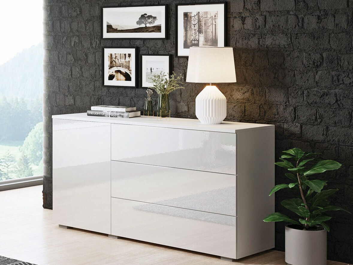 Commode Sarasota 128 (Blanc + Blanc brillant)