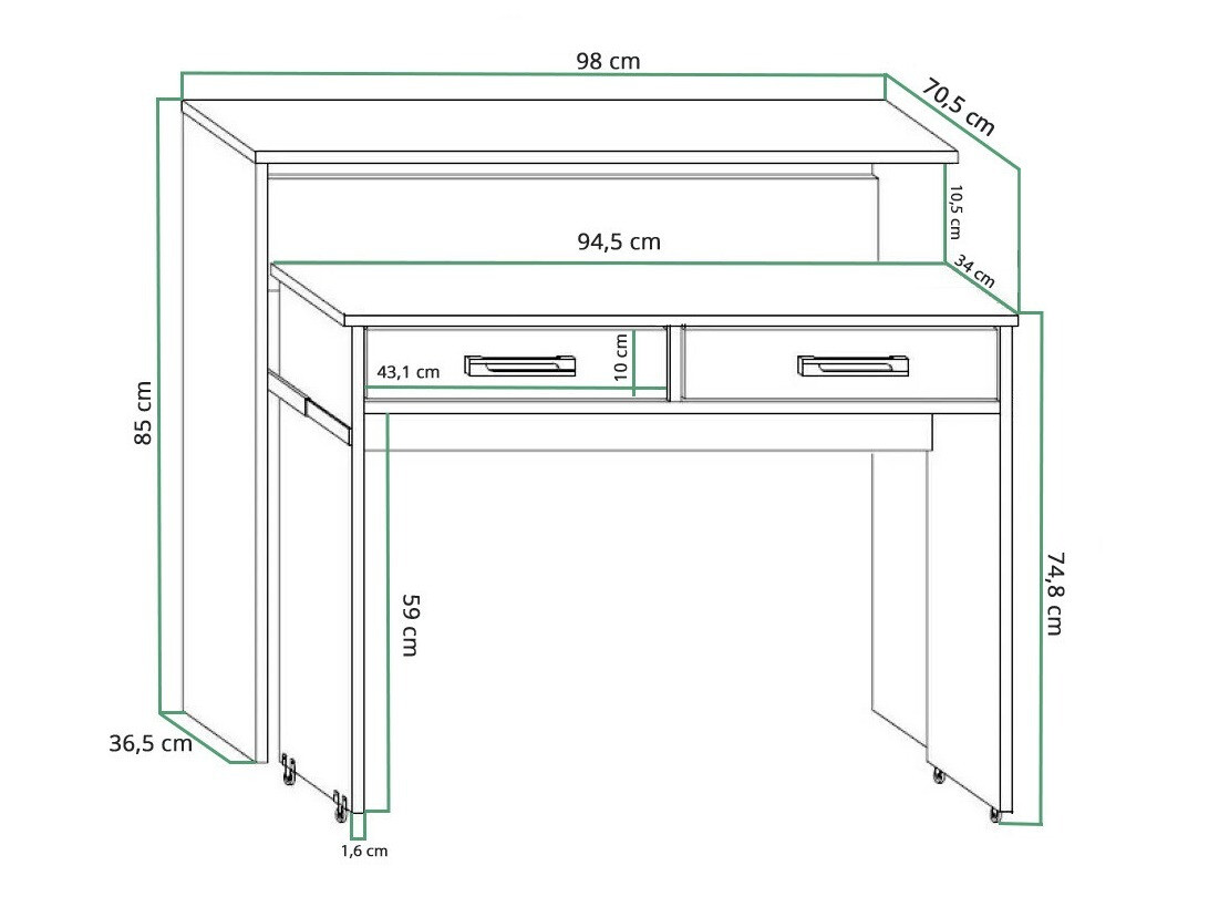 Bureau Gilroy 103 (Blanc + Noir brillant)