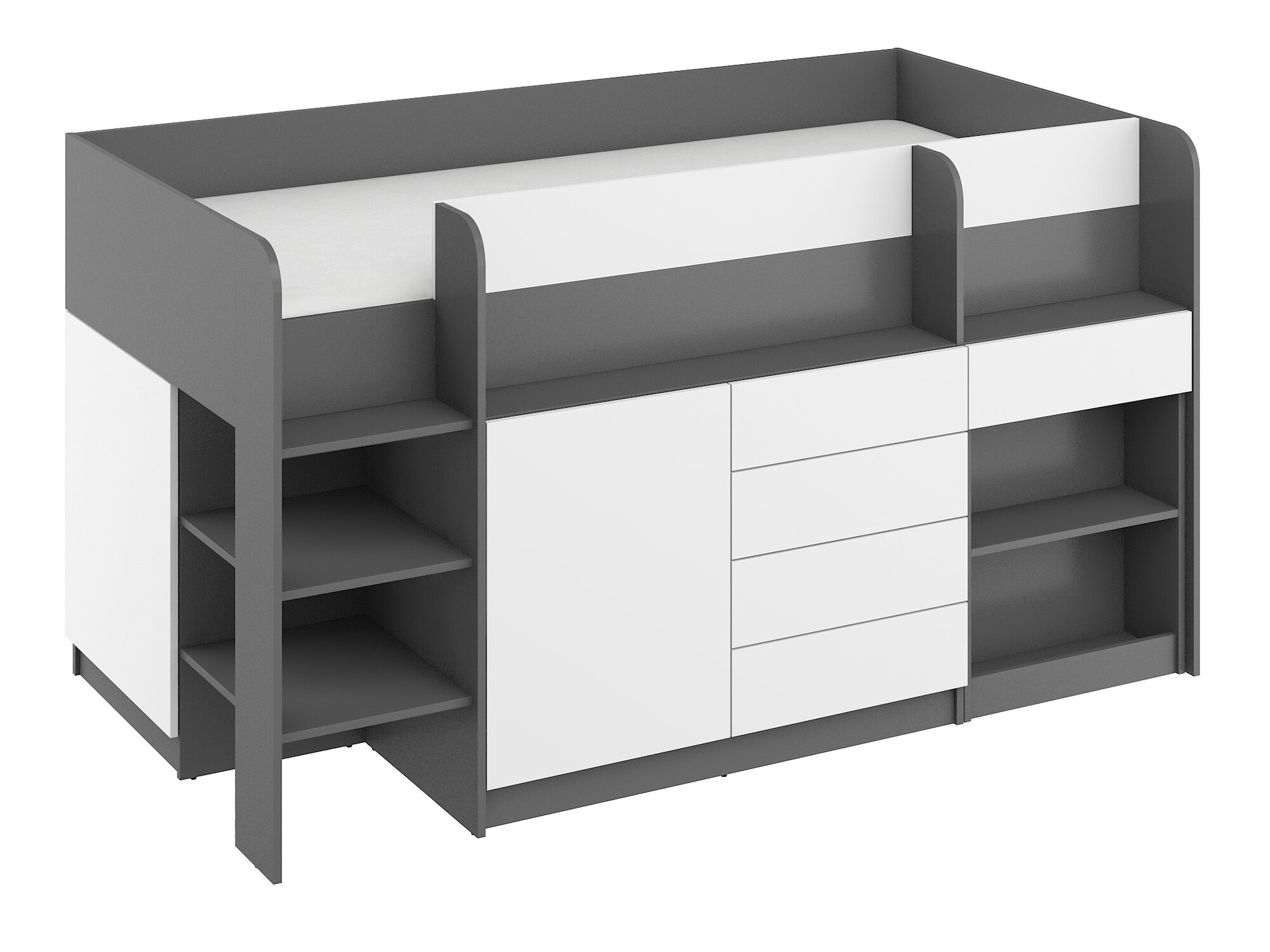 Lit mezzanine Gilroy 116 (Graphite + Blanc)