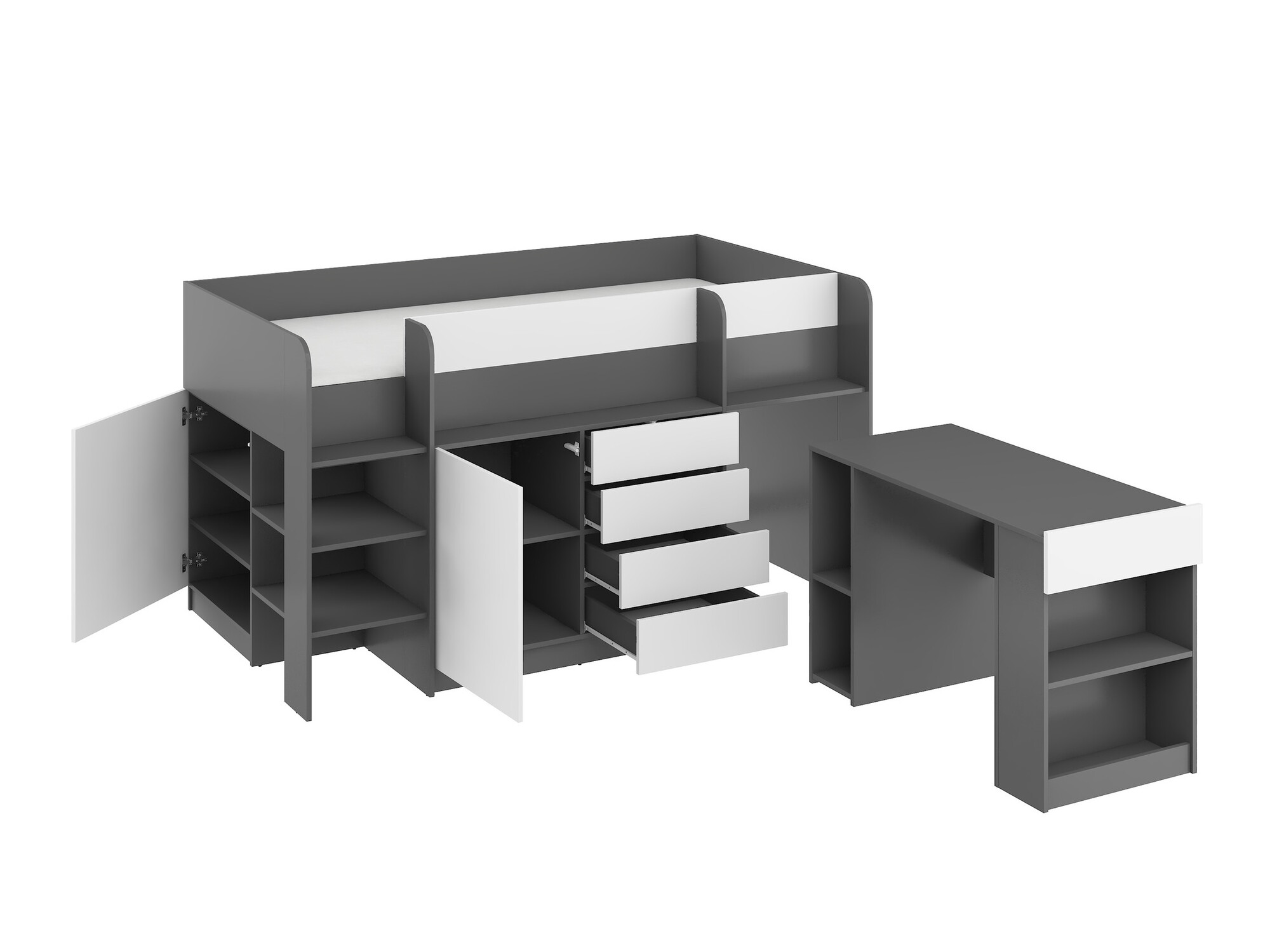 Lit mezzanine Gilroy 116 (Graphite + Blanc)