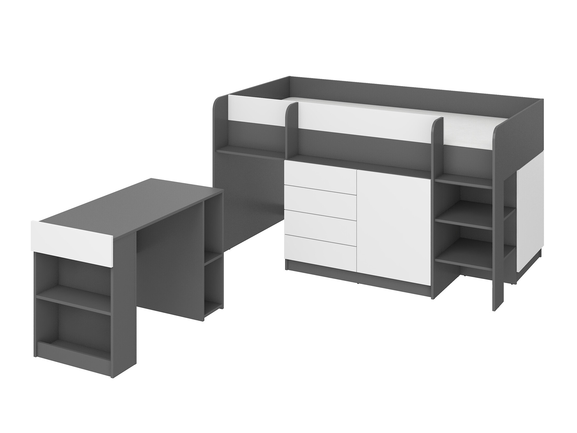 Lit mezzanine Gilroy 116 (Graphite + Blanc)