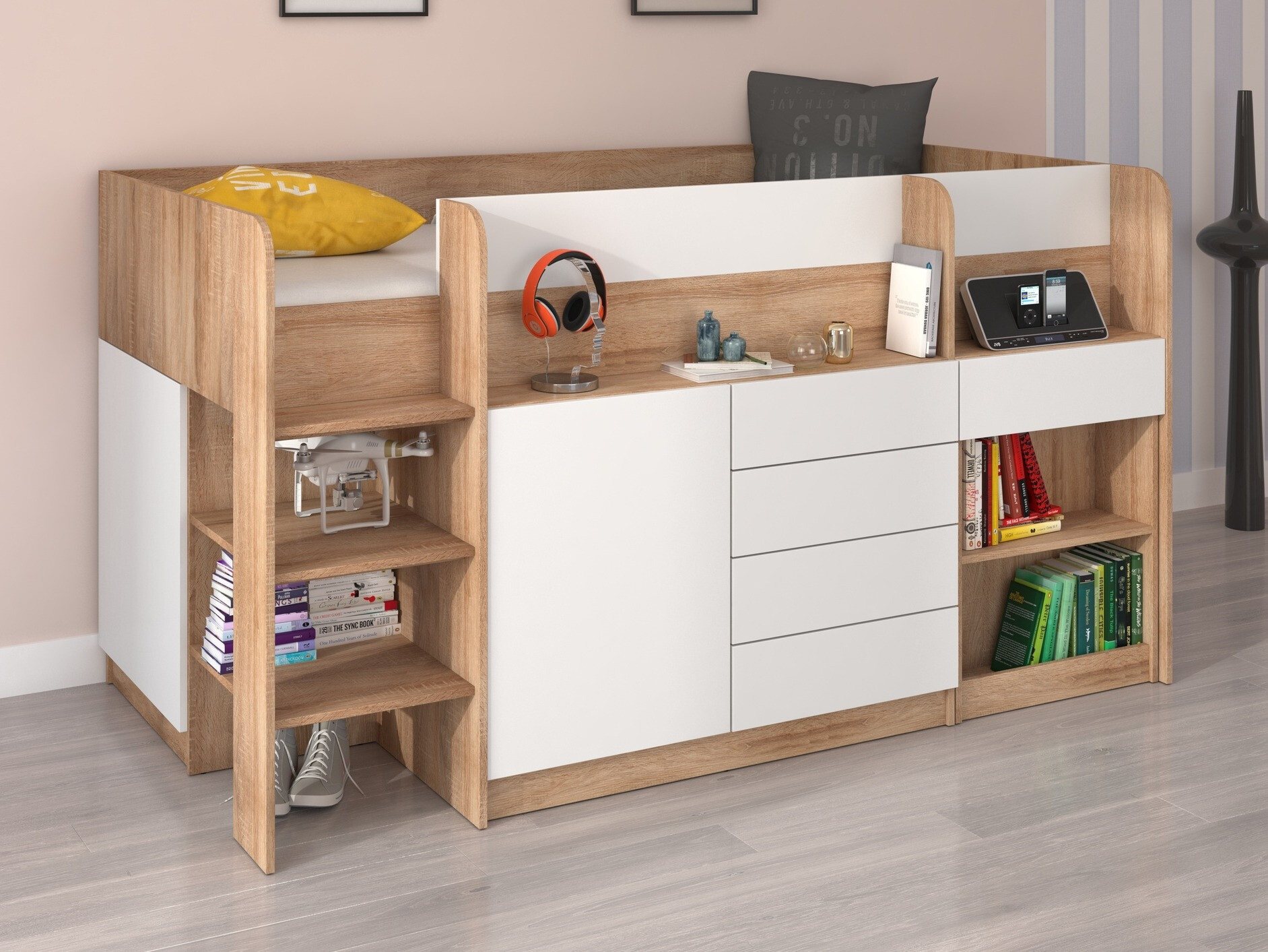 Lit mezzanine Gilroy 116 (Sonoma chêne + Blanc)