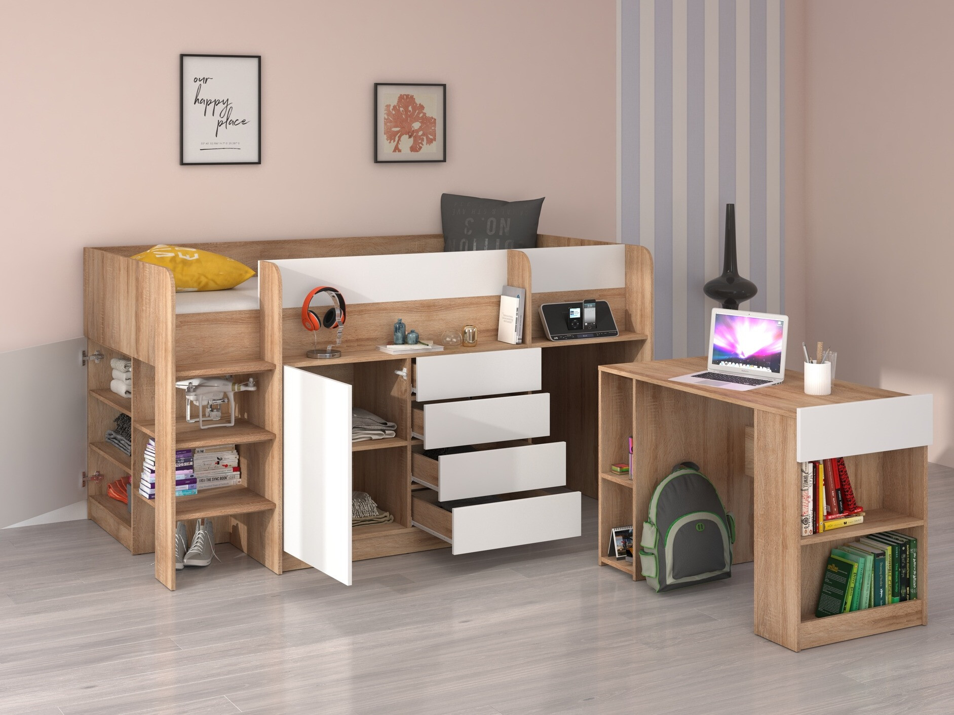 Lit mezzanine Gilroy 116 (Sonoma chêne + Blanc)