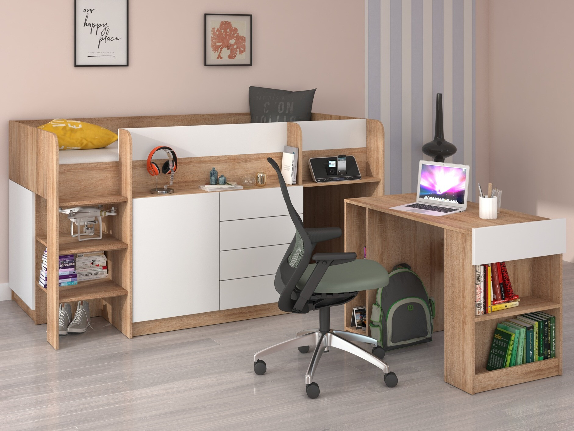 Lit mezzanine Gilroy 116 (Sonoma chêne + Blanc)