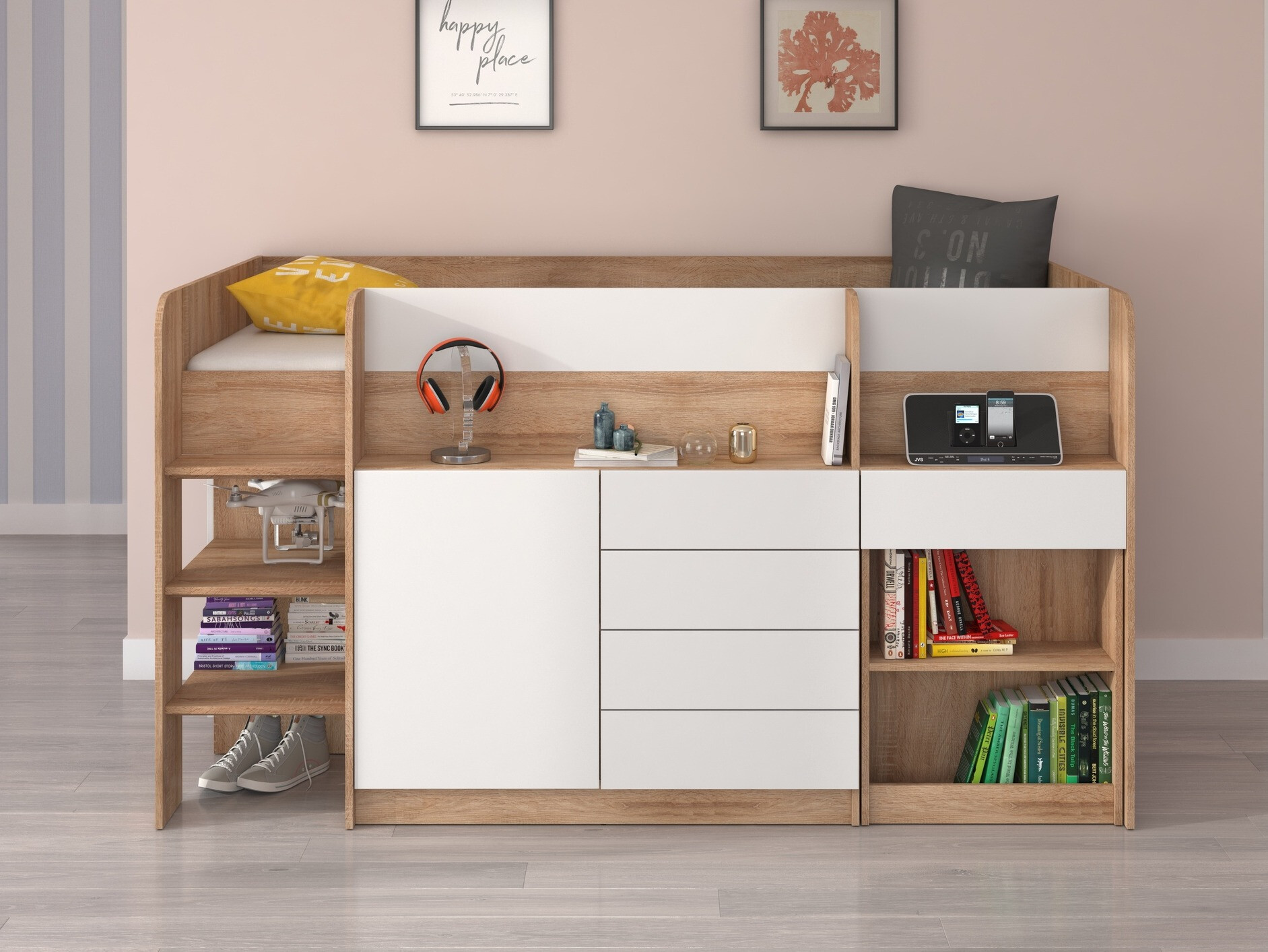 Lit mezzanine Gilroy 116 (Sonoma chêne + Blanc)