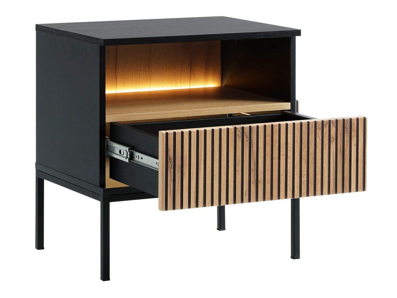 Table de chevet Manal (Noir + Chêne wotan)
