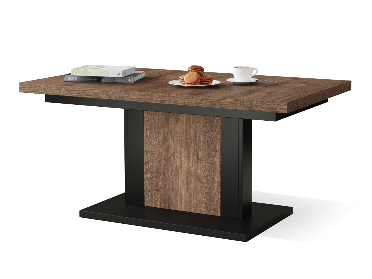 Transforming table basse Glendale 103 (Chêne foncé + Noir)