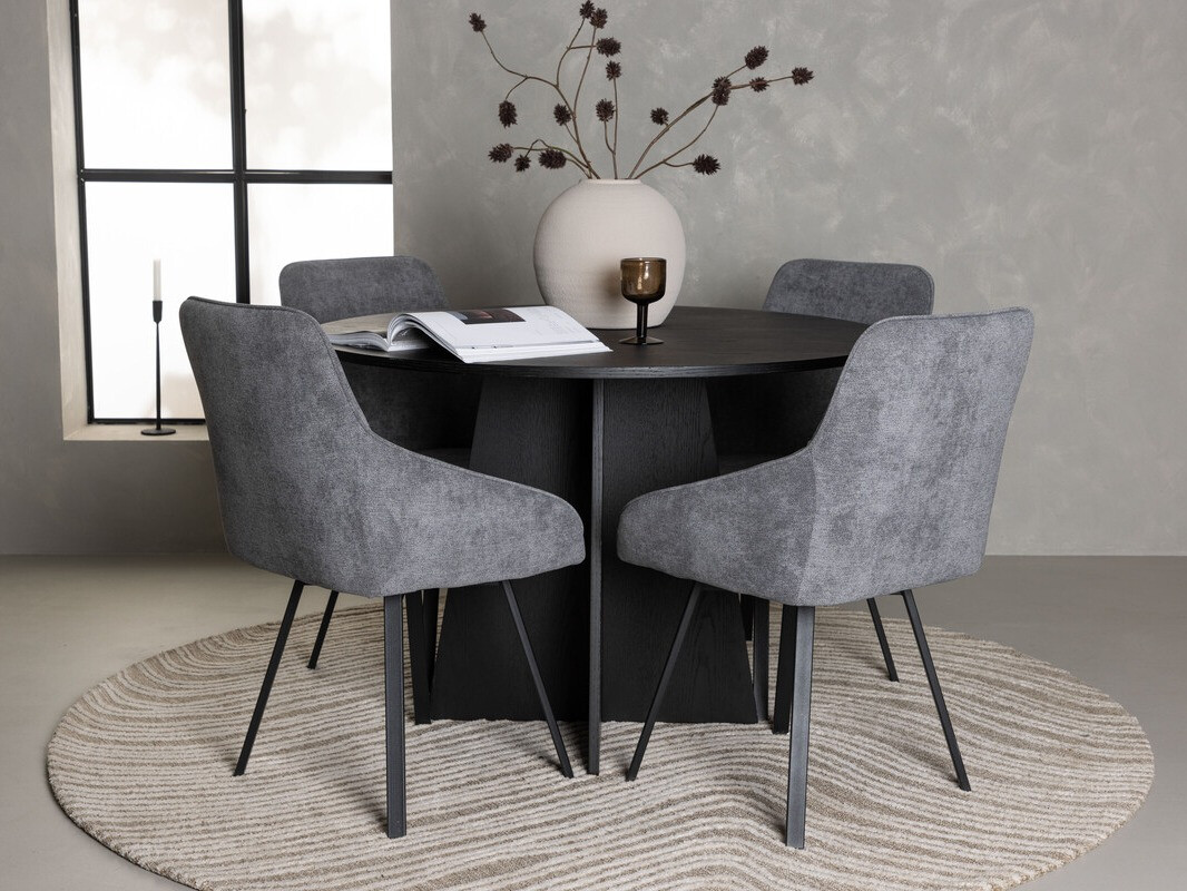 Salle à manger complète Dallas 4325 (Gris foncé + Noir)