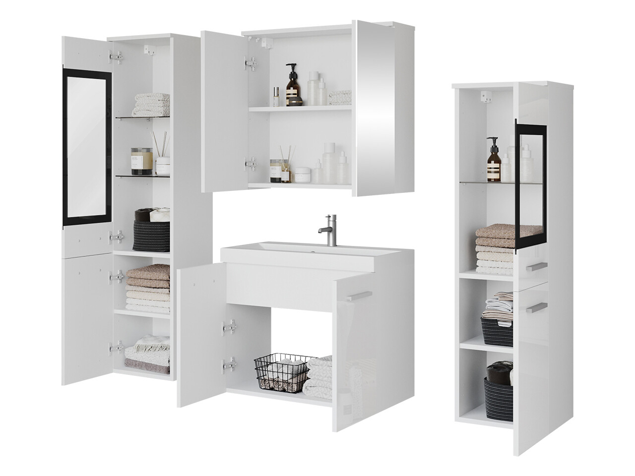 Ensemble de salle de bain Scientia III (Blanc brillant + Matera gris)