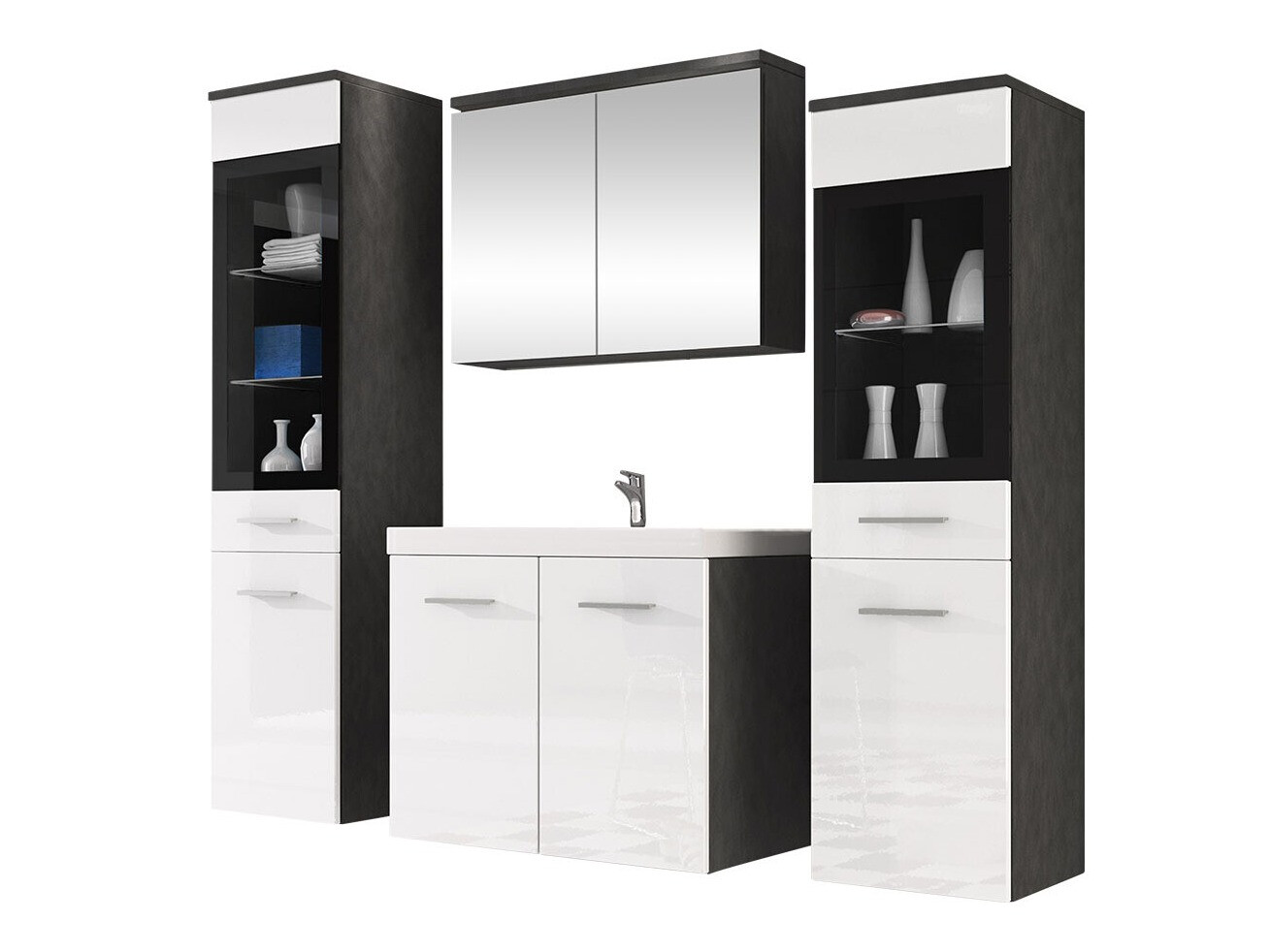 Ensemble de salle de bain Scientia III (Blanc brillant + Matera gris)