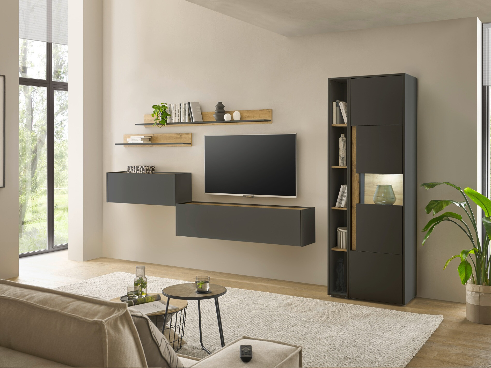 Étagère Elbsori 105 (Anthracite + Chêne wotan)