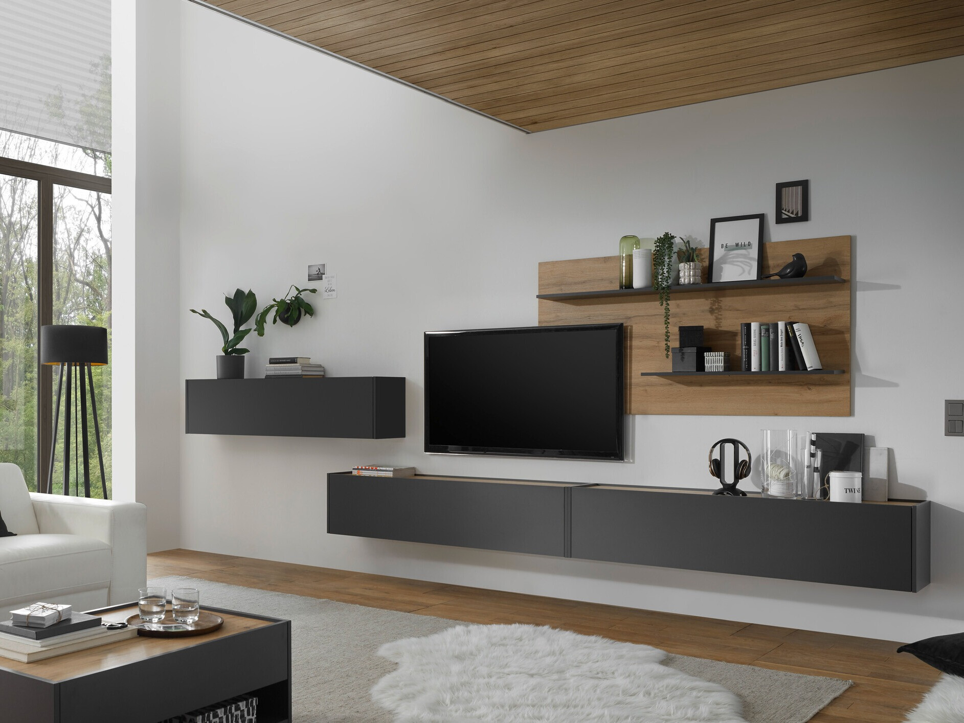 Meuble TV Elbsori 108 (Anthracite + Chêne wotan)