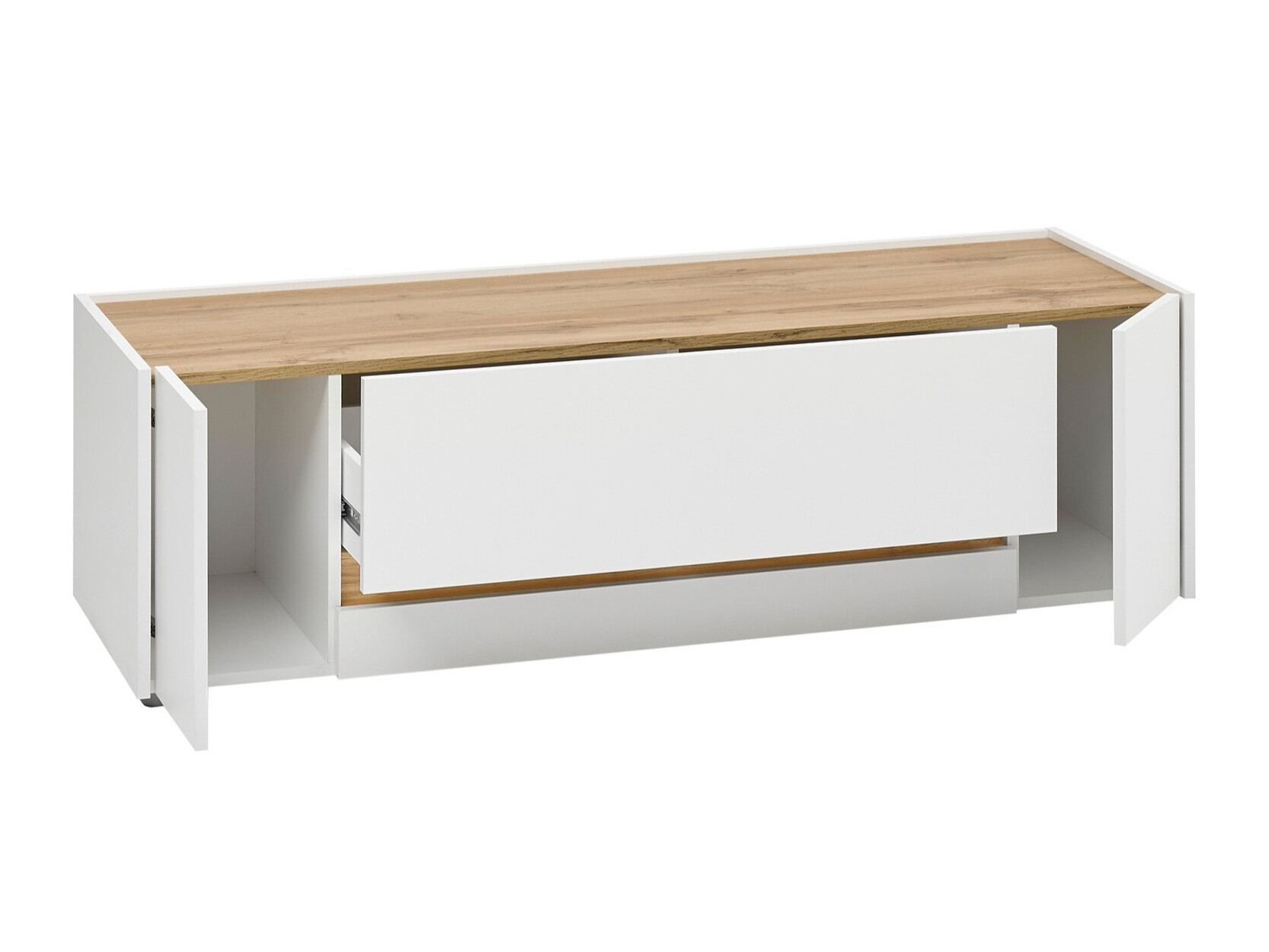 Meuble TV Elbsori 114 (Blanc + Chêne wotan)