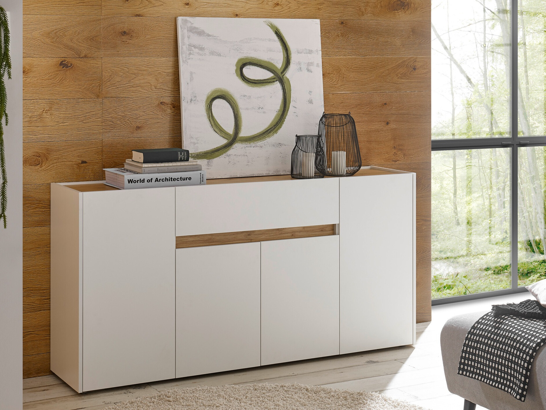 Commode Elbsori 117 (Blanc + Chêne wotan)