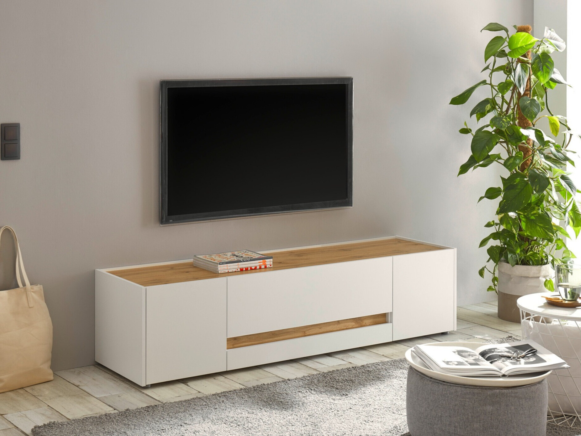Meuble TV Elbsori 115 (Blanc + Chêne wotan)
