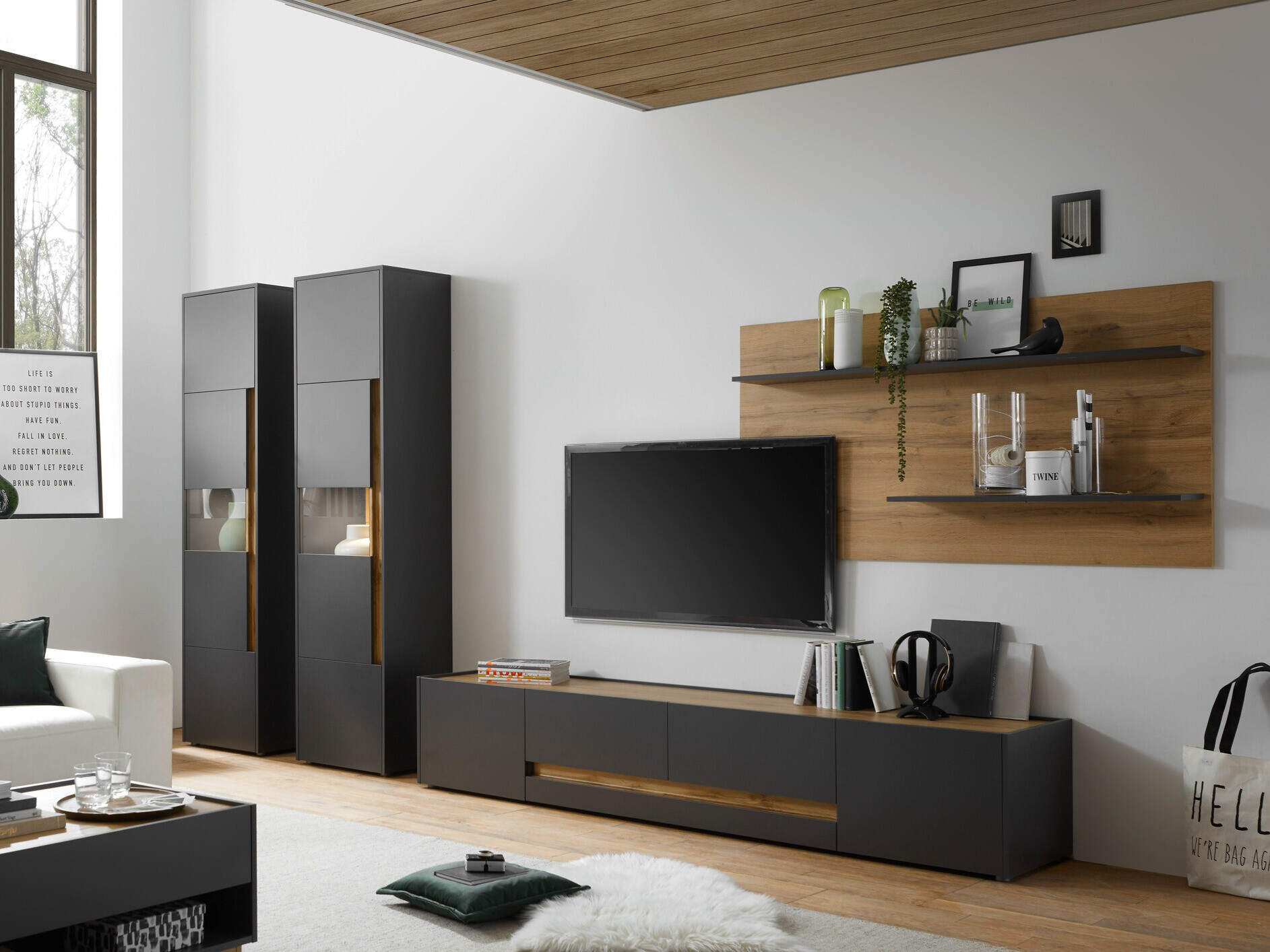 Meuble TV Elbsori 116 (Anthracite + Chêne wotan)