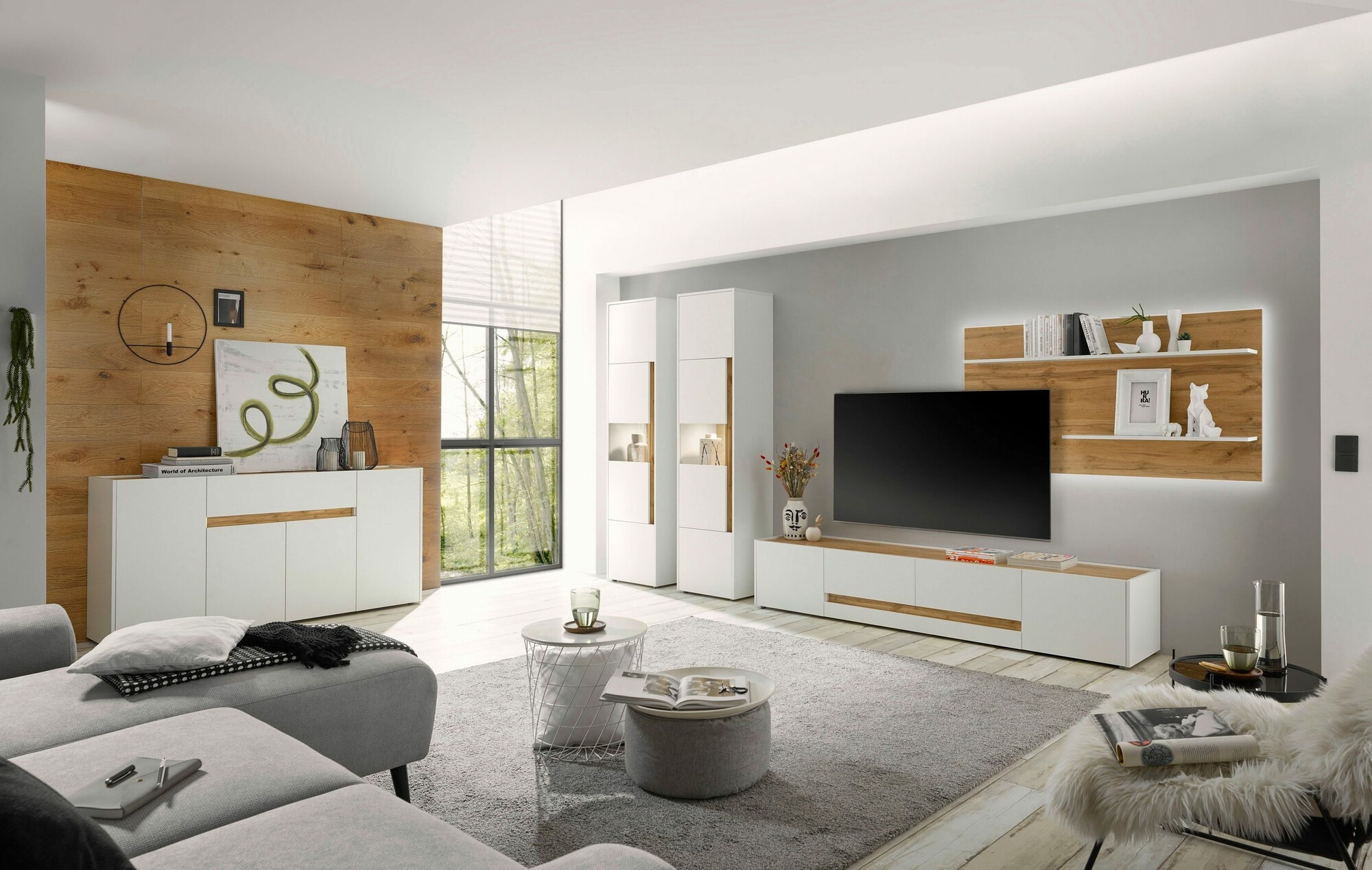 Commode Elbsori 118 (Blanc + Chêne wotan)