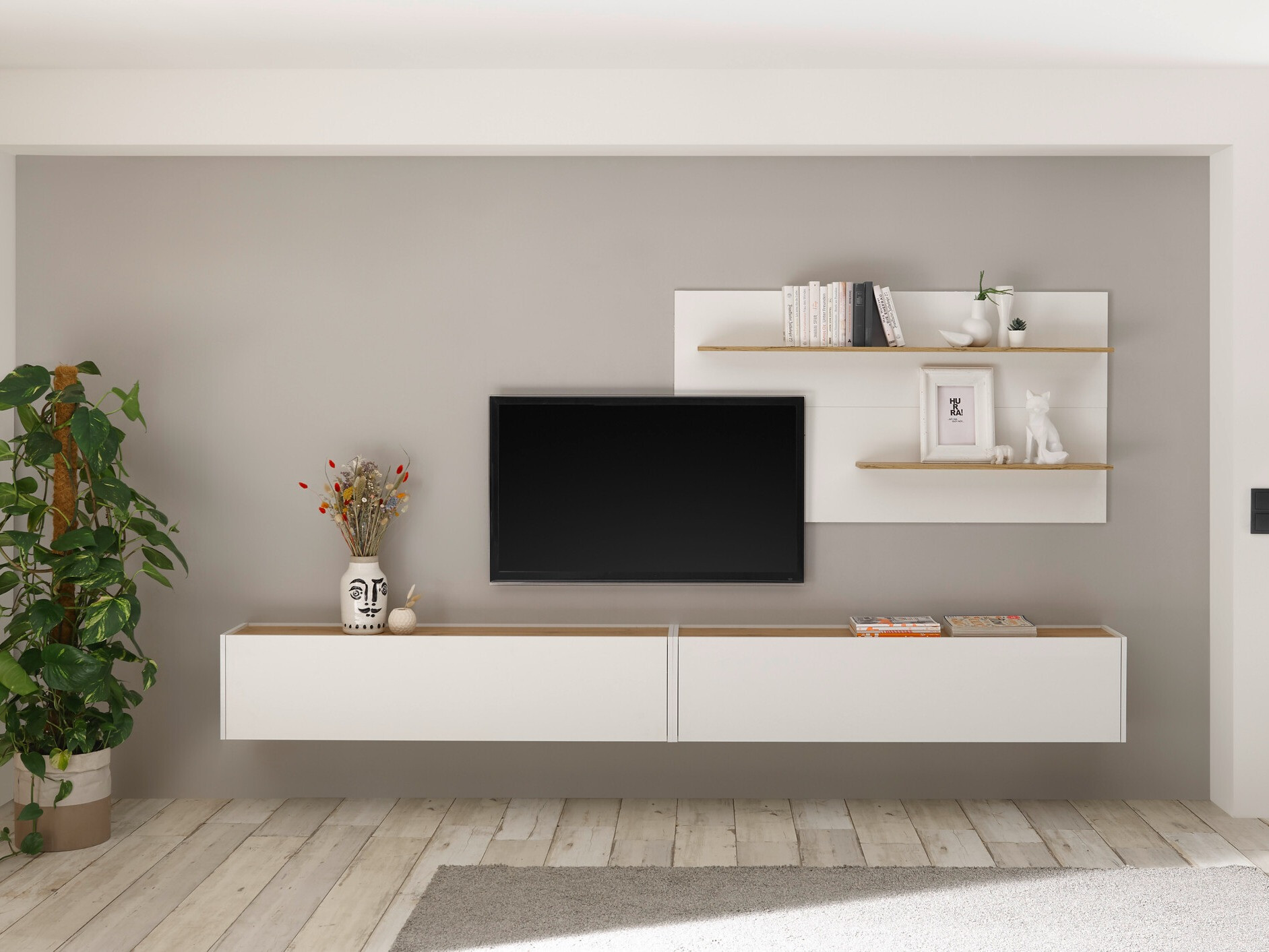 Ensemble de salon Elbsori 120 (Blanc + Chêne wotan)