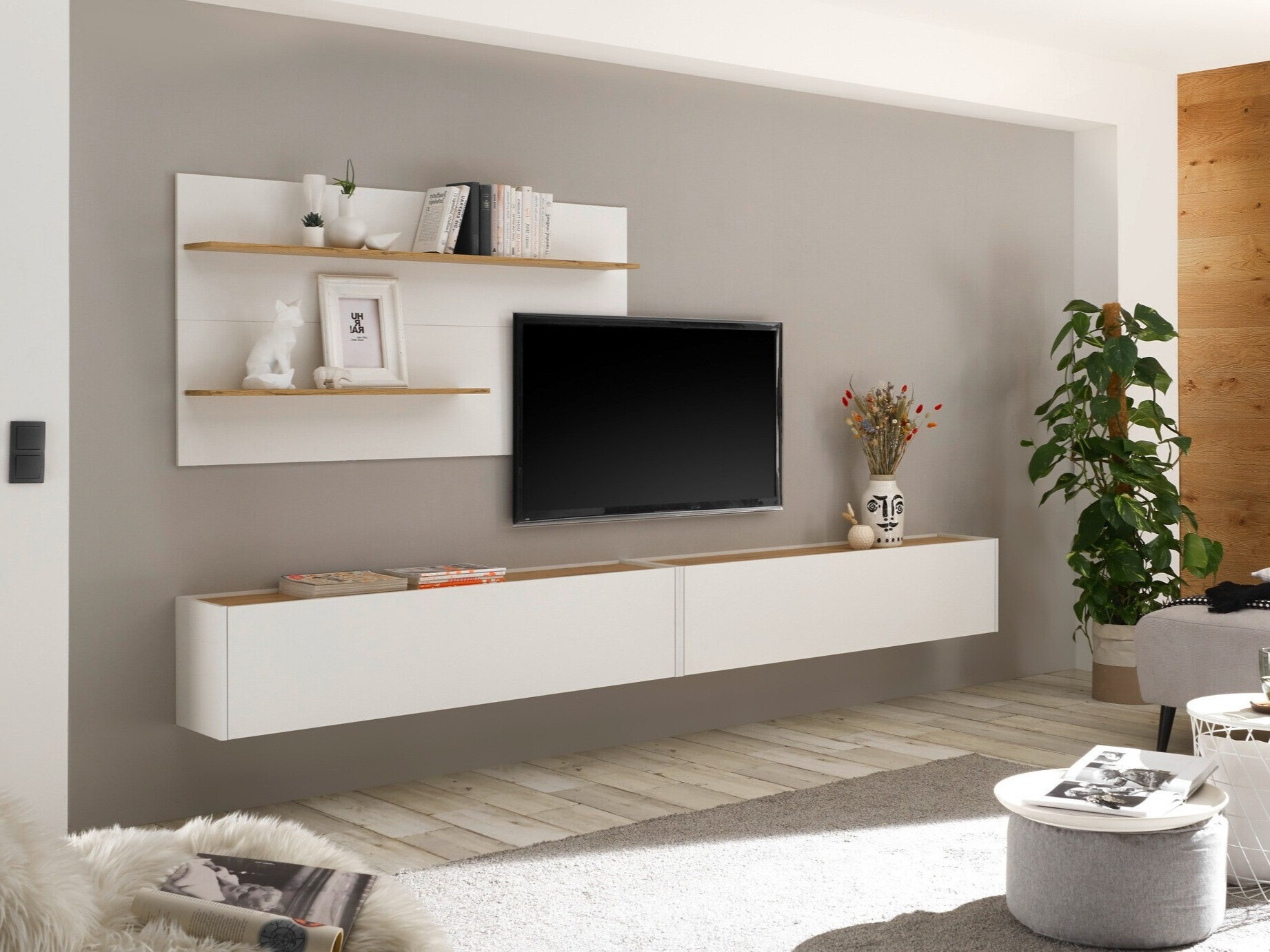 Ensemble de salon Elbsori 120 (Blanc + Chêne wotan)