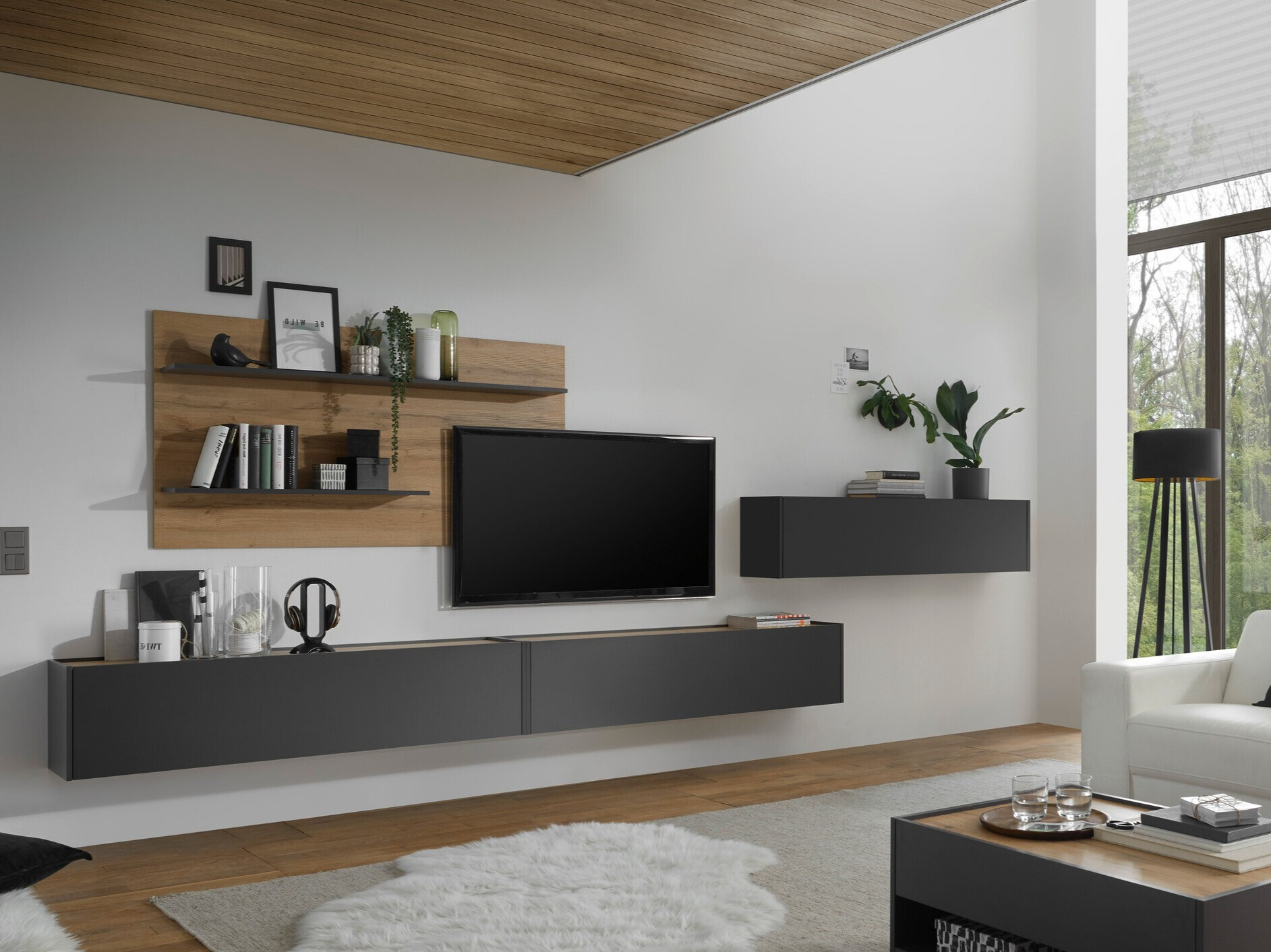 Ensemble de salon Elbsori 121 (Anthracite + Chêne wotan)