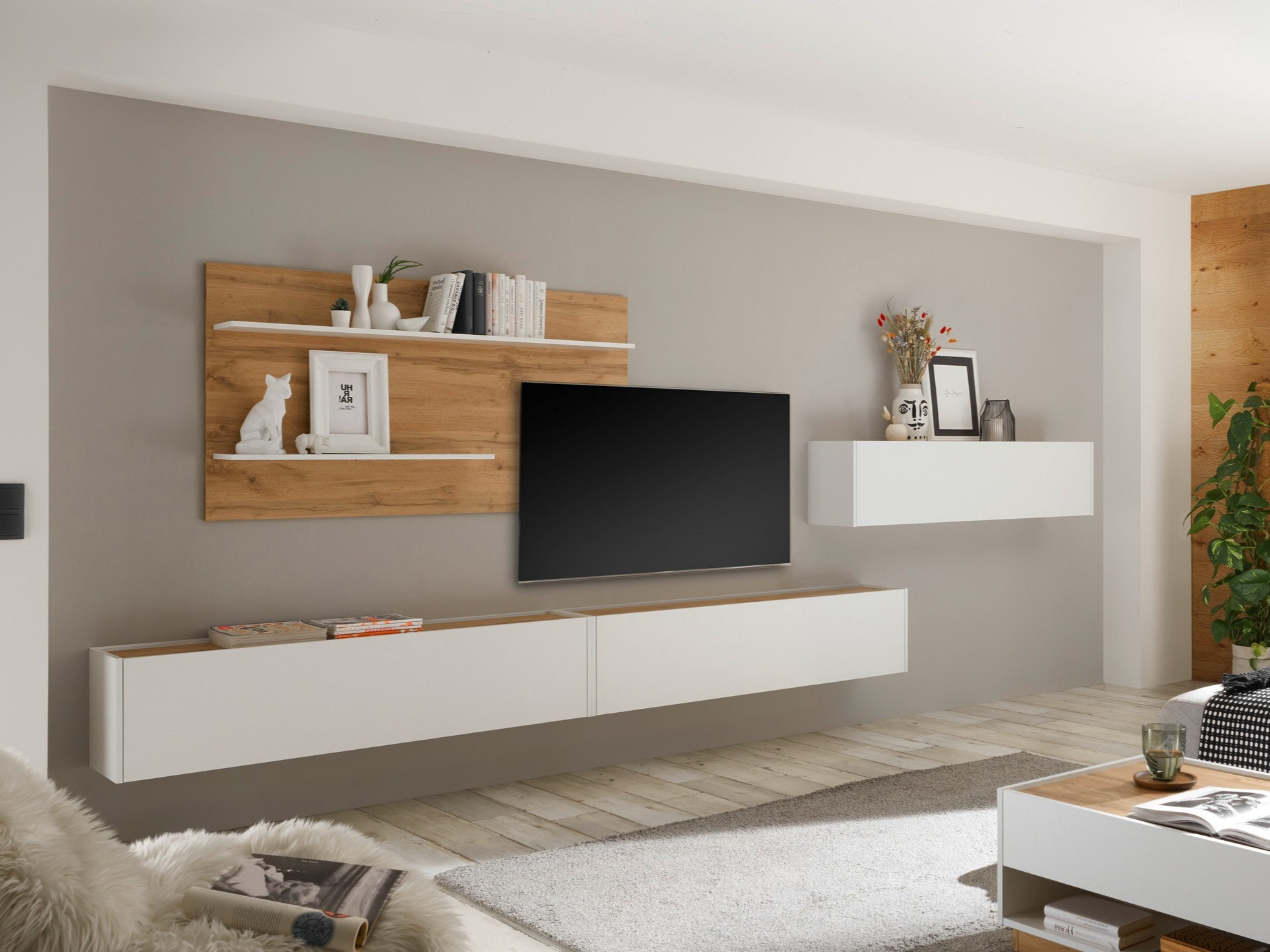 Ensemble de salon Elbsori 121 (Blanc + Chêne wotan)