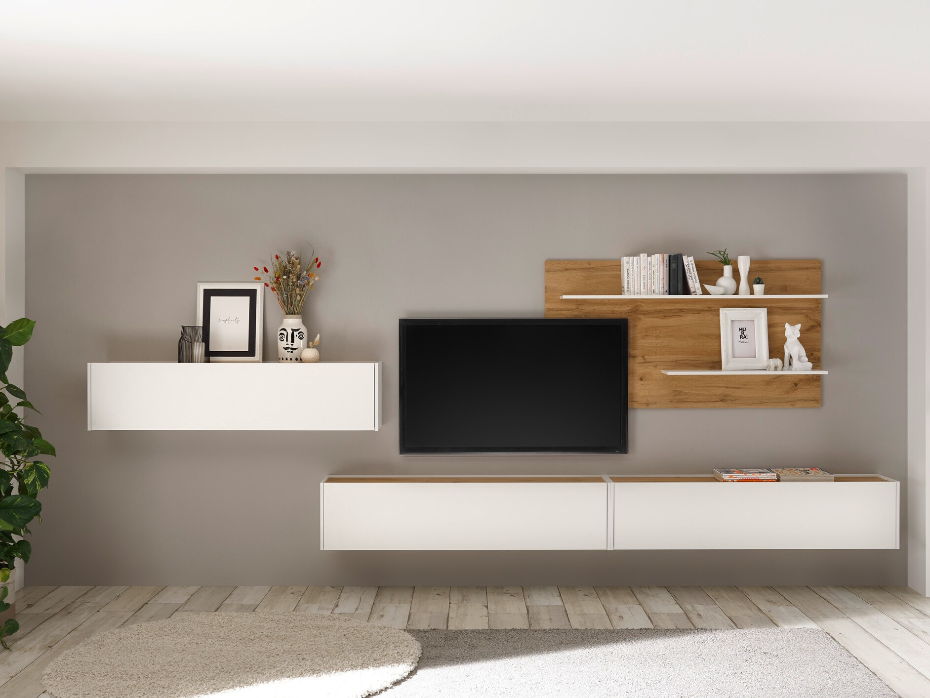 Ensemble de salon Elbsori 121 (Blanc + Chêne wotan)