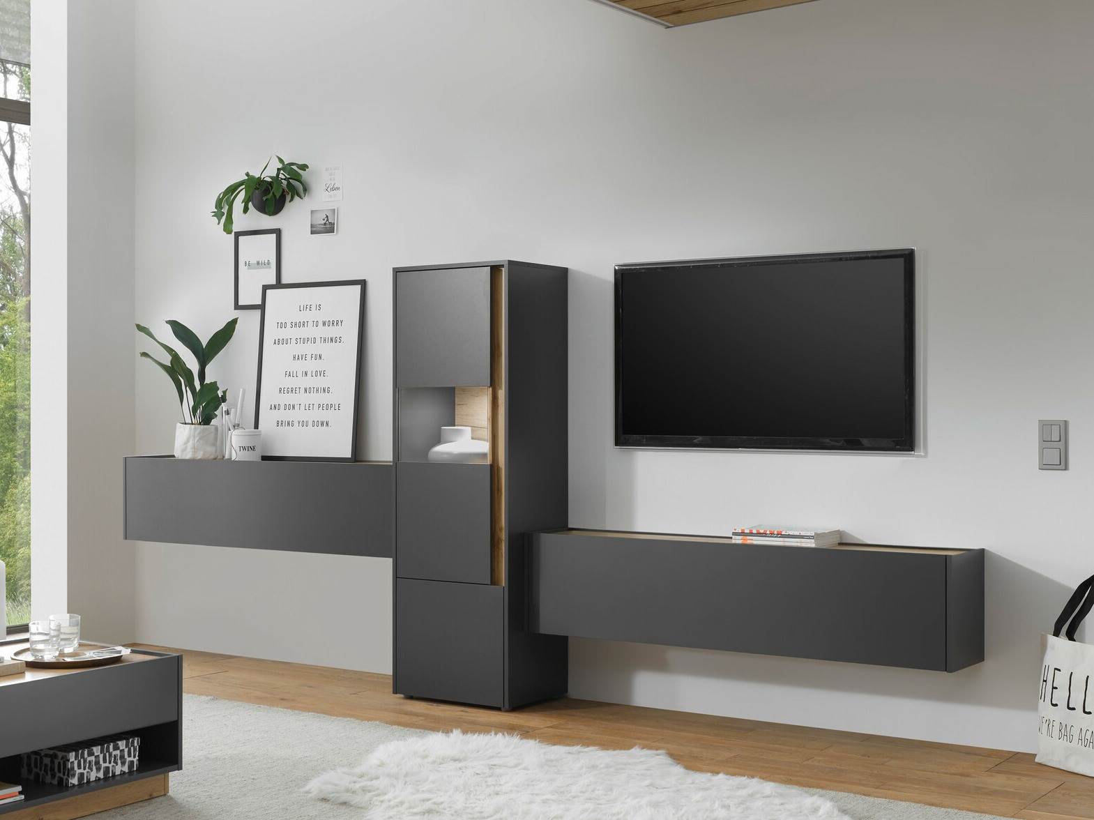 Ensemble de salon Elbsori 122 (Anthracite + Chêne wotan)